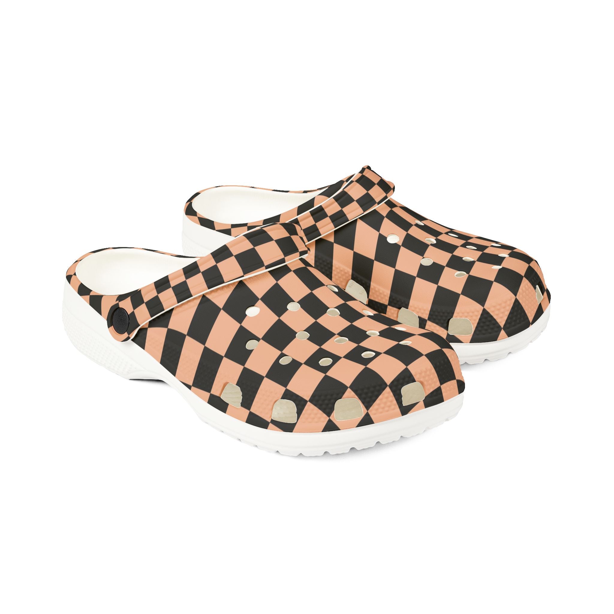 Checkerboard II Soft Orange and Black EVA Foam Rubber Shoes (AOP), Artsulli - Art is Long, Life is Short, Shoes, , , , , , , 