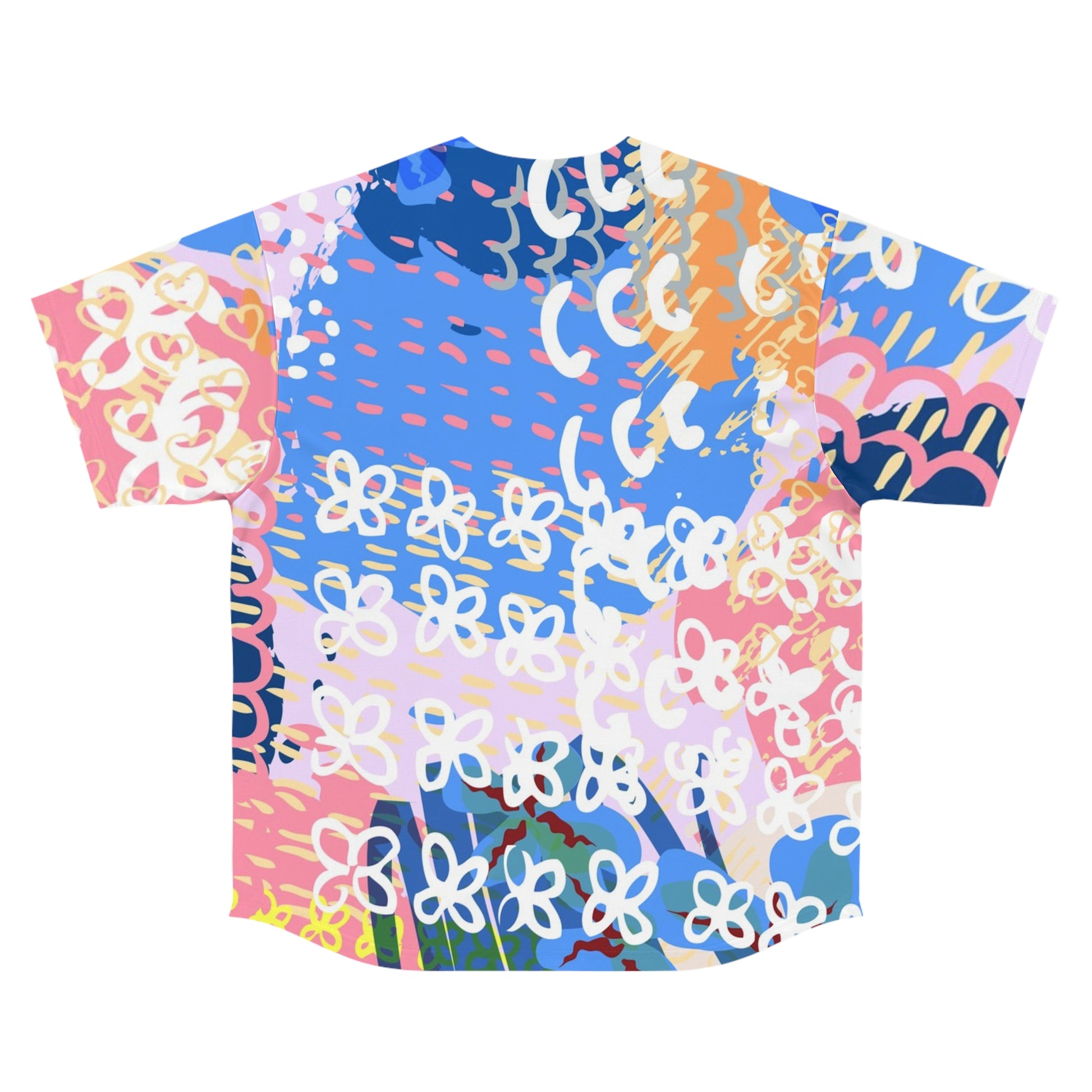 Flowers x Doodles x Hearts Multi-Color Men's Baseball Jersey (AOP), Artsulli - Art is Long, Life is Short, All Over Prints, , , , , , , 