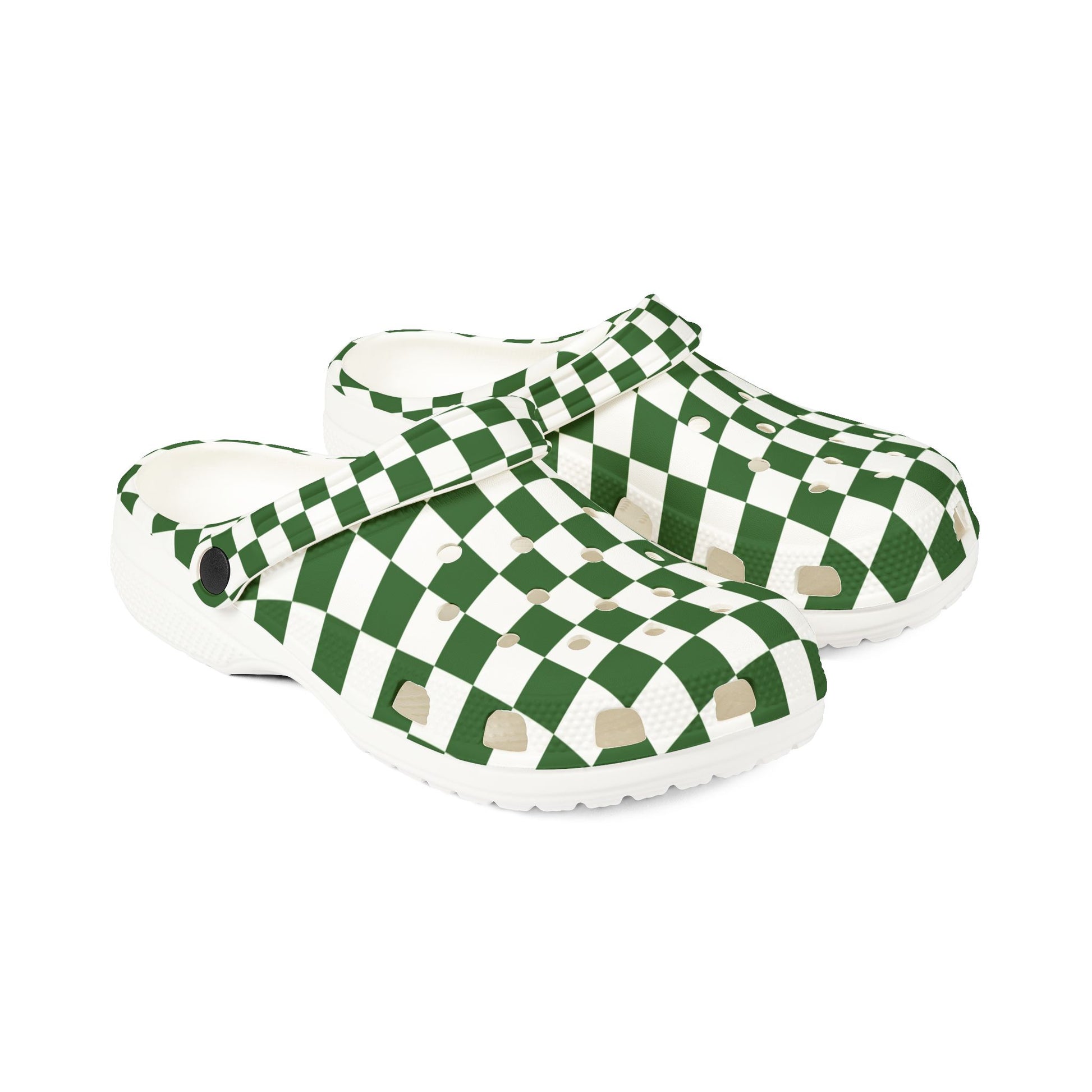 Checkerboard White and Dark Green EVA Foam Rubber Shoes (AOP), Artsulli - Art is Long, Life is Short, Shoes, , , , , , , 