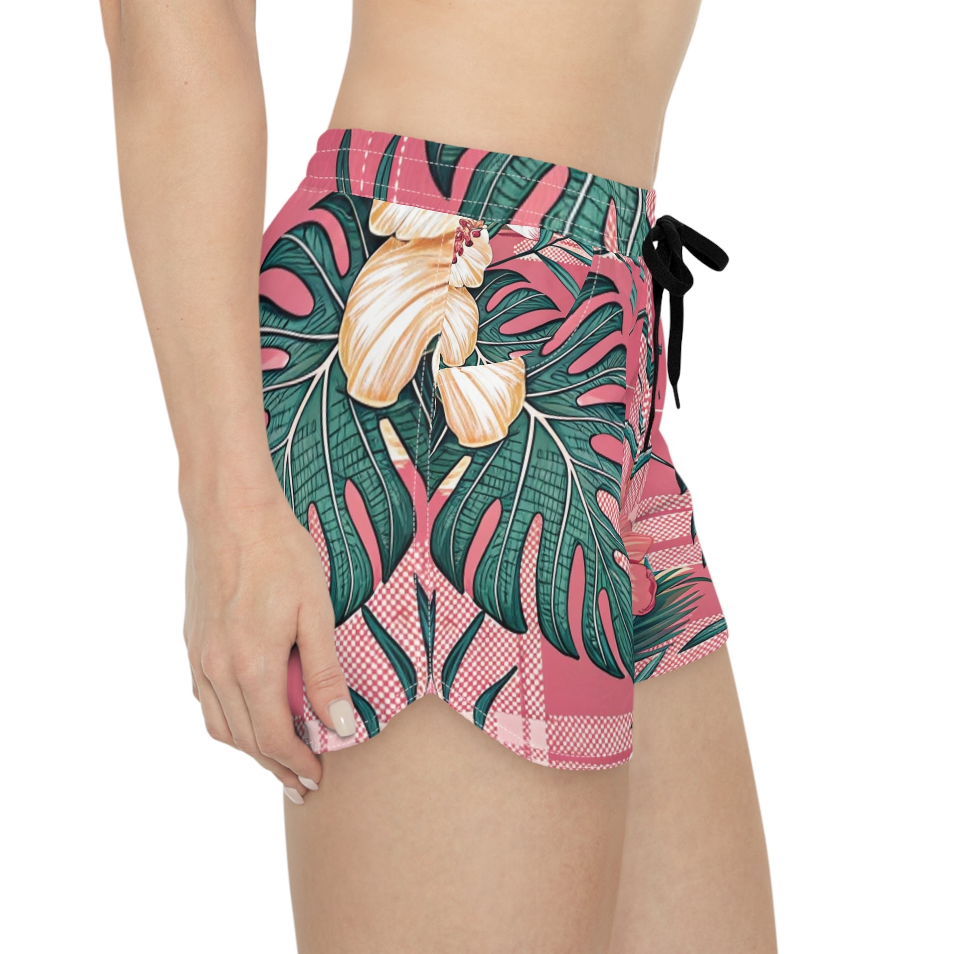 Plaid x Floral Burgundy Women's Casual Shorts (AOP), Artsulli - Art is Long, Life is Short, All Over Prints, , , , , , , 