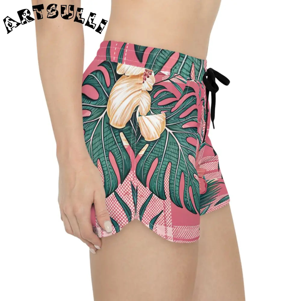 JAKKOUTTHEBXX Plaid x Floral Burgundy Women’s Casual Shorts (AOP)