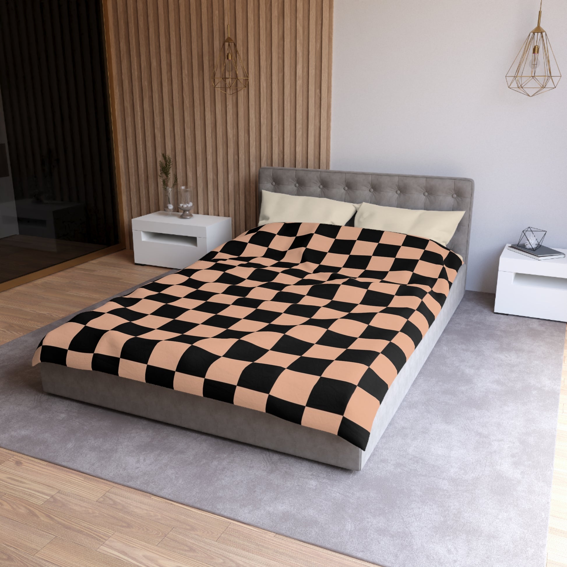 Checkerboard Soft Orange and Black Microfiber Duvet Cover, Artsulli - Art is Long, Life is Short, Home Decor, , , , , , , 