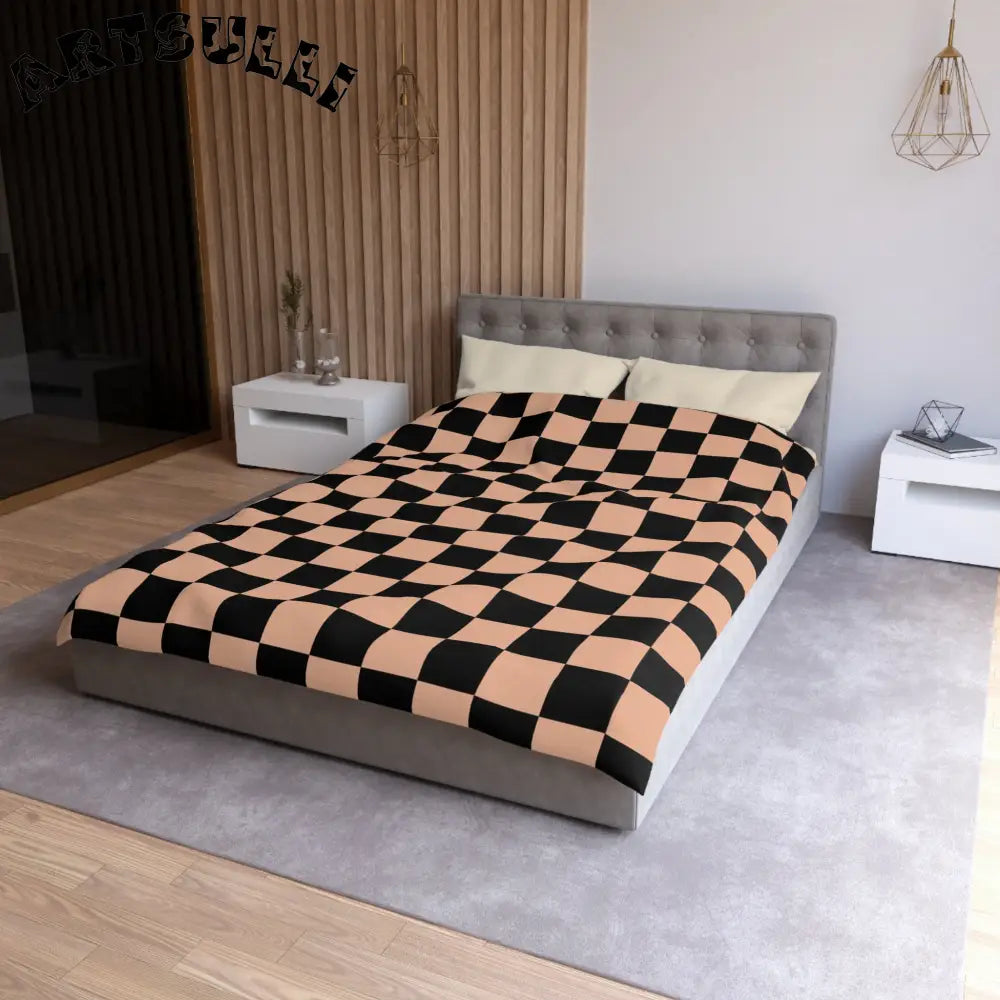 JAKKOUTTHEBXX Checkerboard Soft Orange and Black Microfiber Duvet