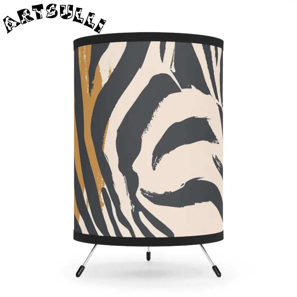JAKKOUTTHEBXX Cylindrical Zebra Print Tripod Lamp in Black Tan and Cream 2025
