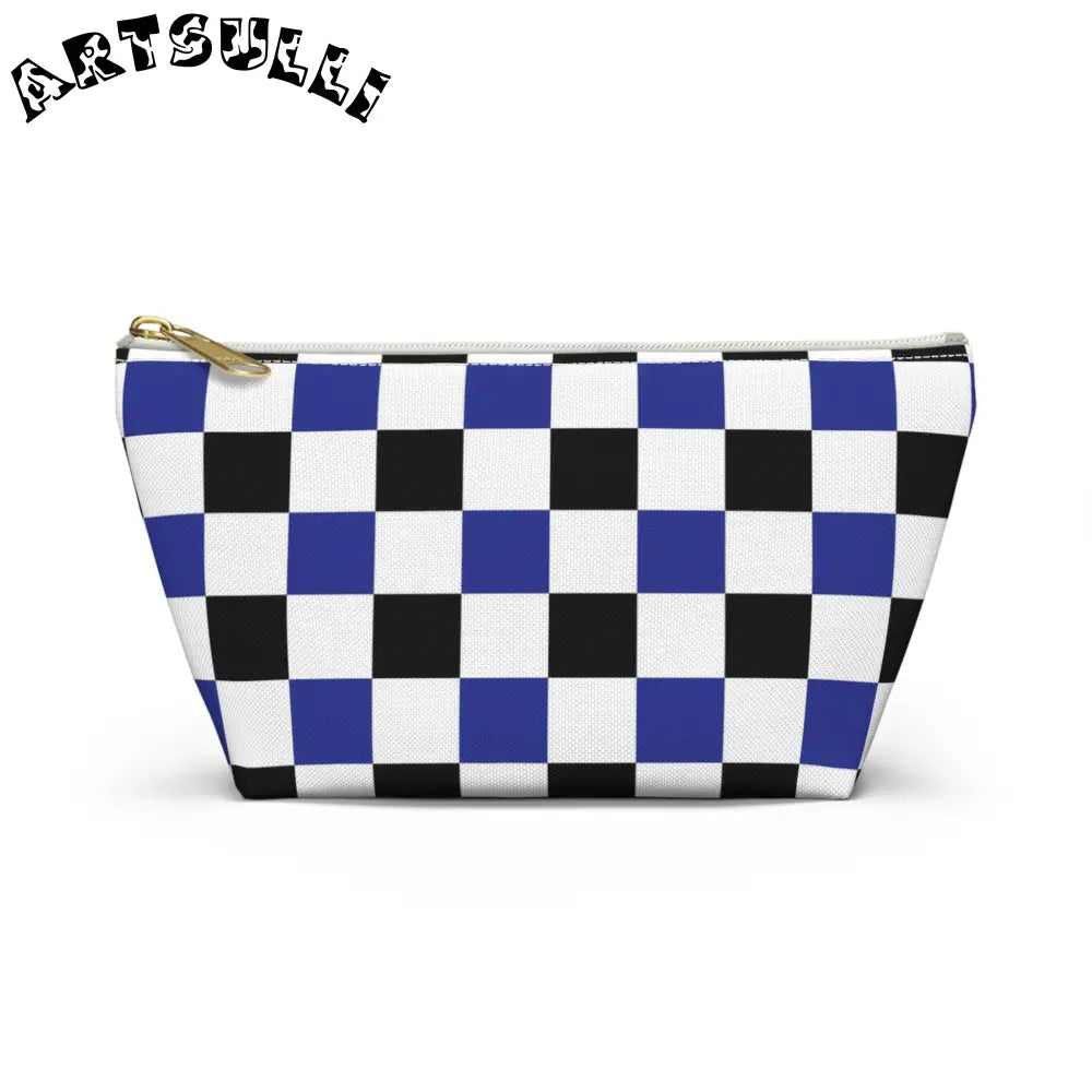 JAKKOUTTHEBXX Checkerboard Blue White and Black Accessory Pouch w