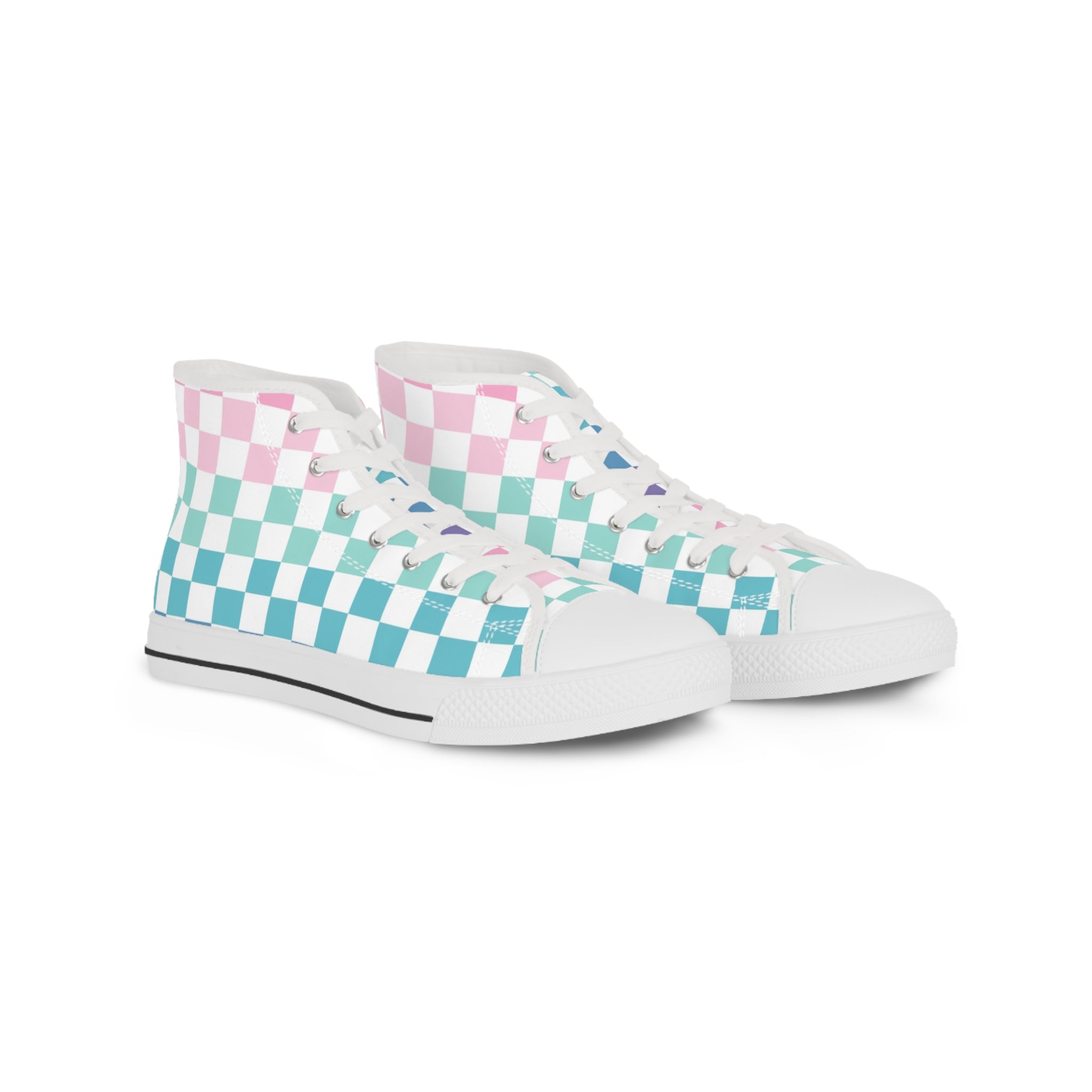 Vaporwave Rainbow  Checkerboard II Multi-Color Men's High Top Sneakers, Artsulli - Art is Long, Life is Short, Shoes, Size, US 5, Color, White sole, , , 74248795828960544525