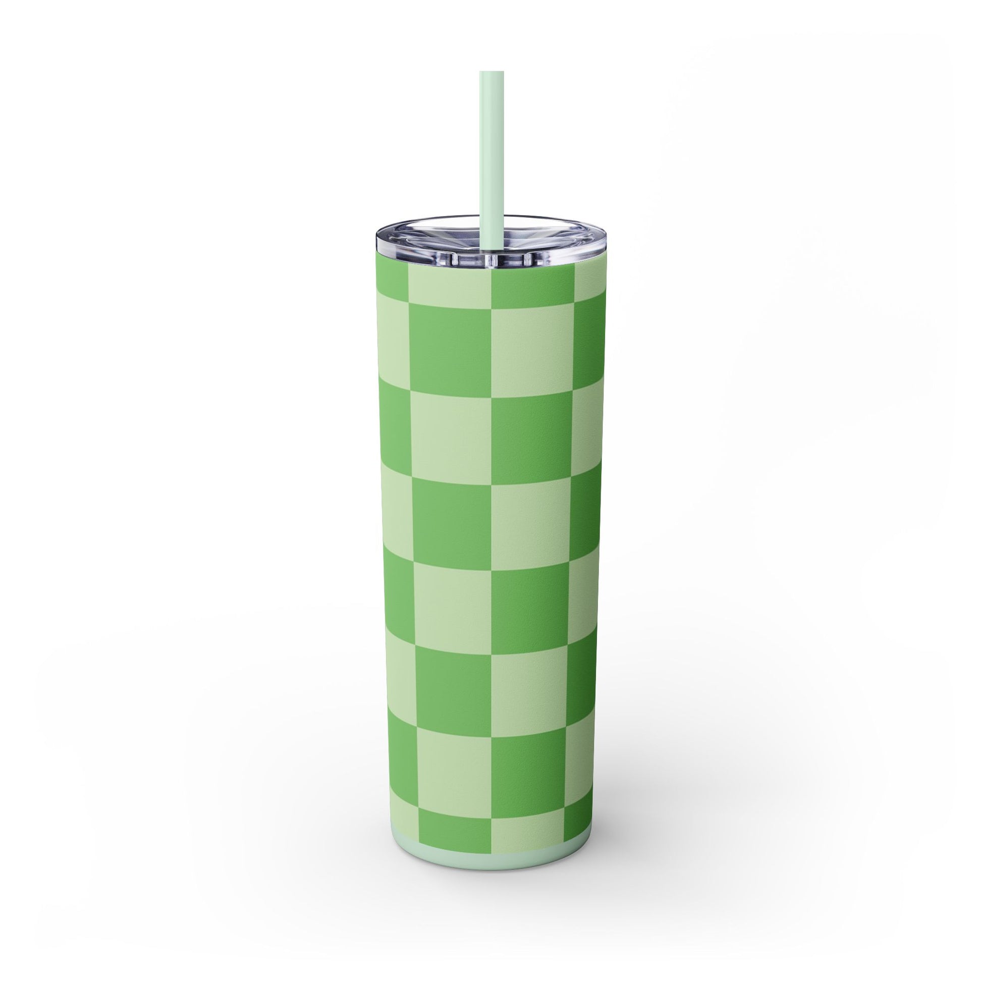 Checkerboard Green Skinny Tumbler with Straw, 20oz, Artsulli - Art is Long, Life is Short, Mug, , , , , , , 
