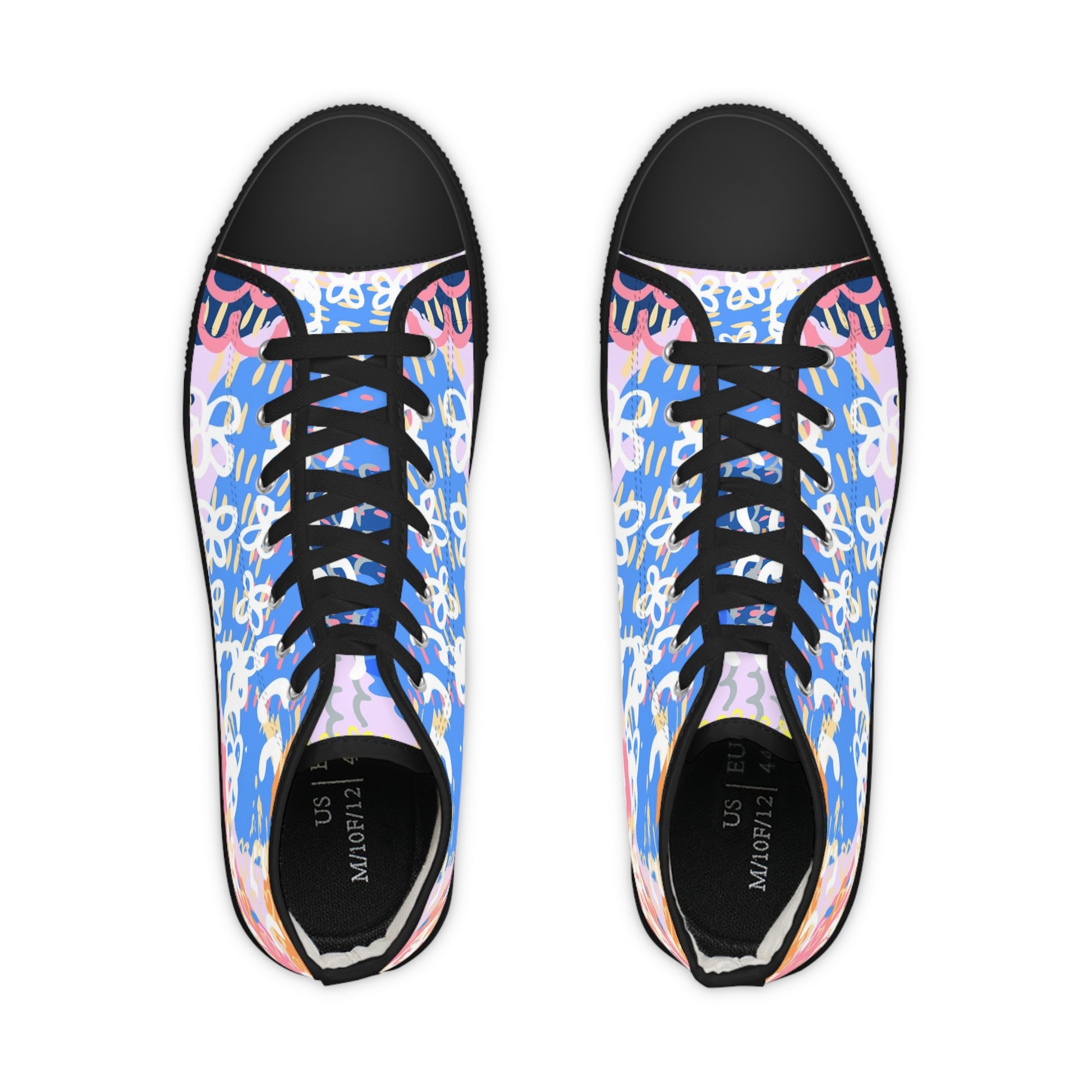 Flowers x Doodles x Hearts Multi-Color Men's High Top Sneakers, Artsulli - Art is Long, Life is Short, Shoes, , , , , , , 