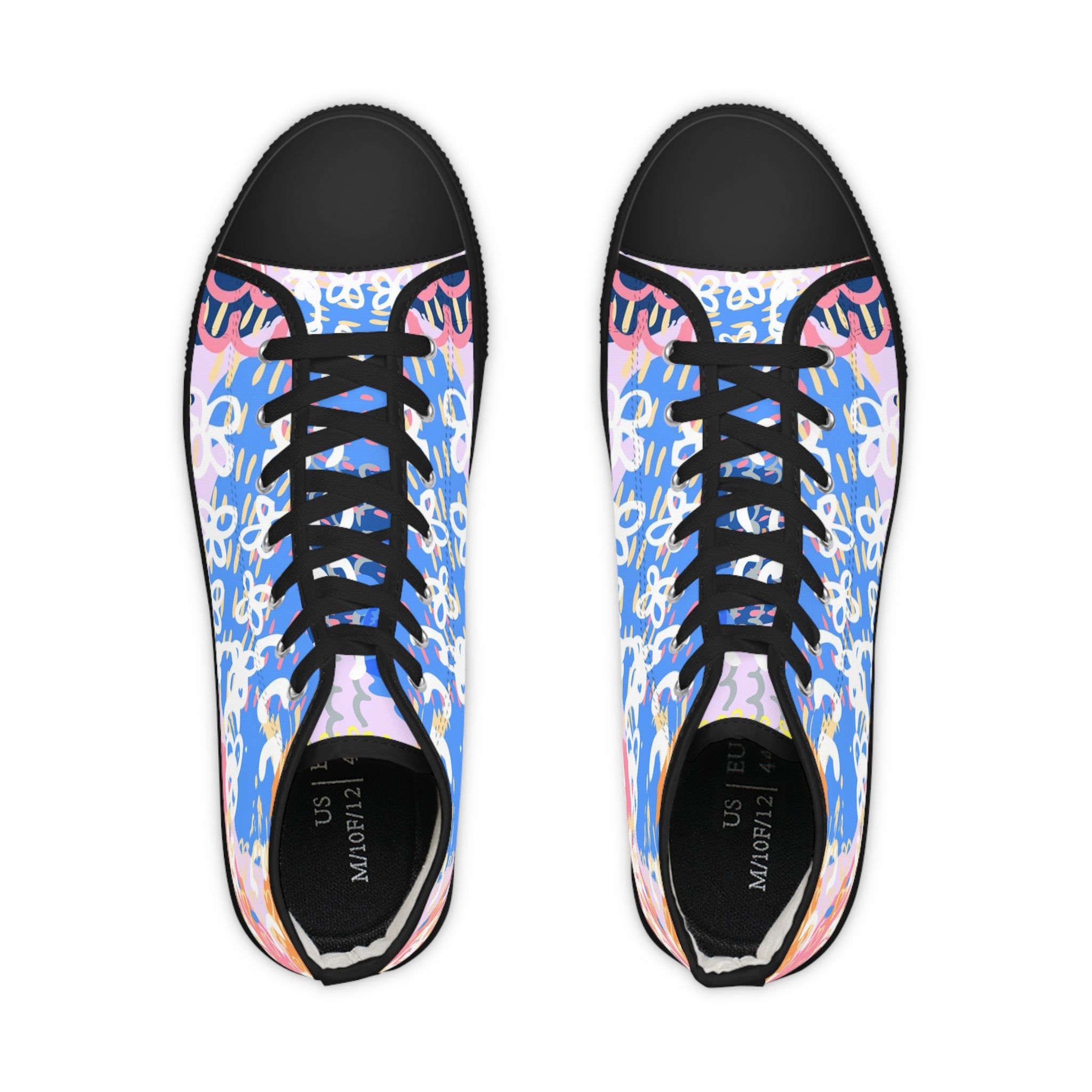 Flowers x Doodles x Hearts Multi-Color Men's High Top Sneakers, Artsulli - Art is Long, Life is Short, Shoes, , , , , , , 