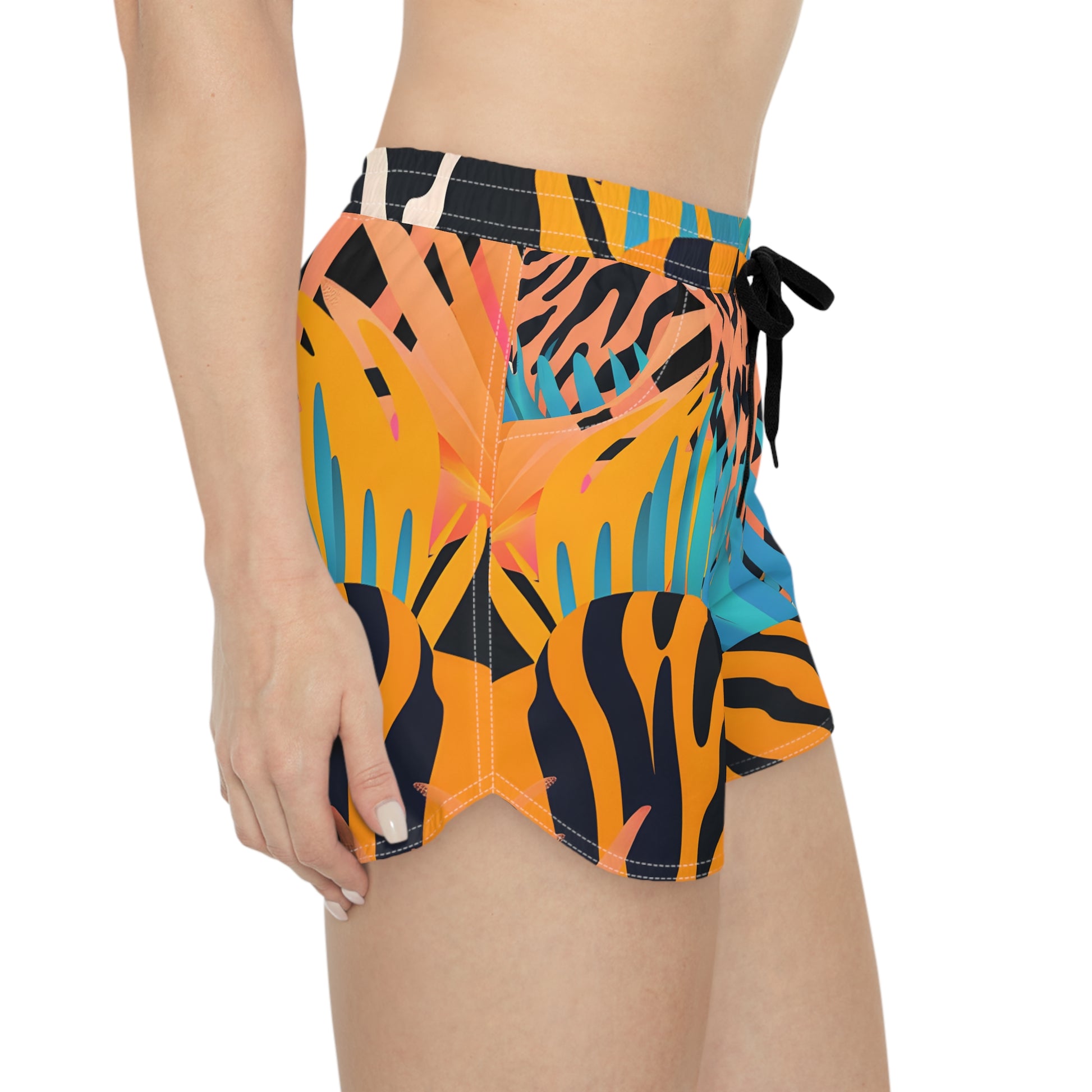 Palm Leaves x Tiger Stripes Orange and Black Women's Casual Shorts (AOP), Artsulli - Art is Long, Life is Short, All Over Prints, , , , , , , 