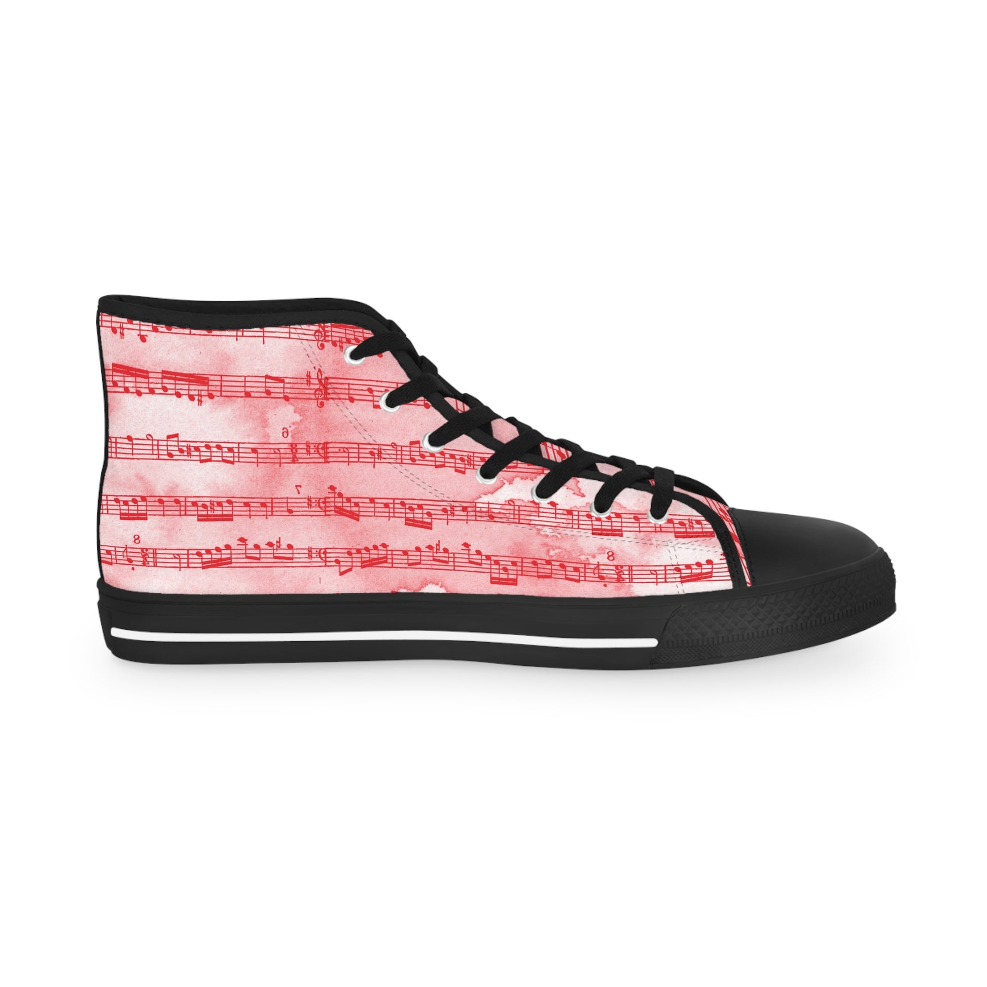 Drip Spill Type Beat Sheet Music II Red Men's High Top Sneakers, Artsulli - Art is Long, Life is Short, Shoes, , , , , , , 