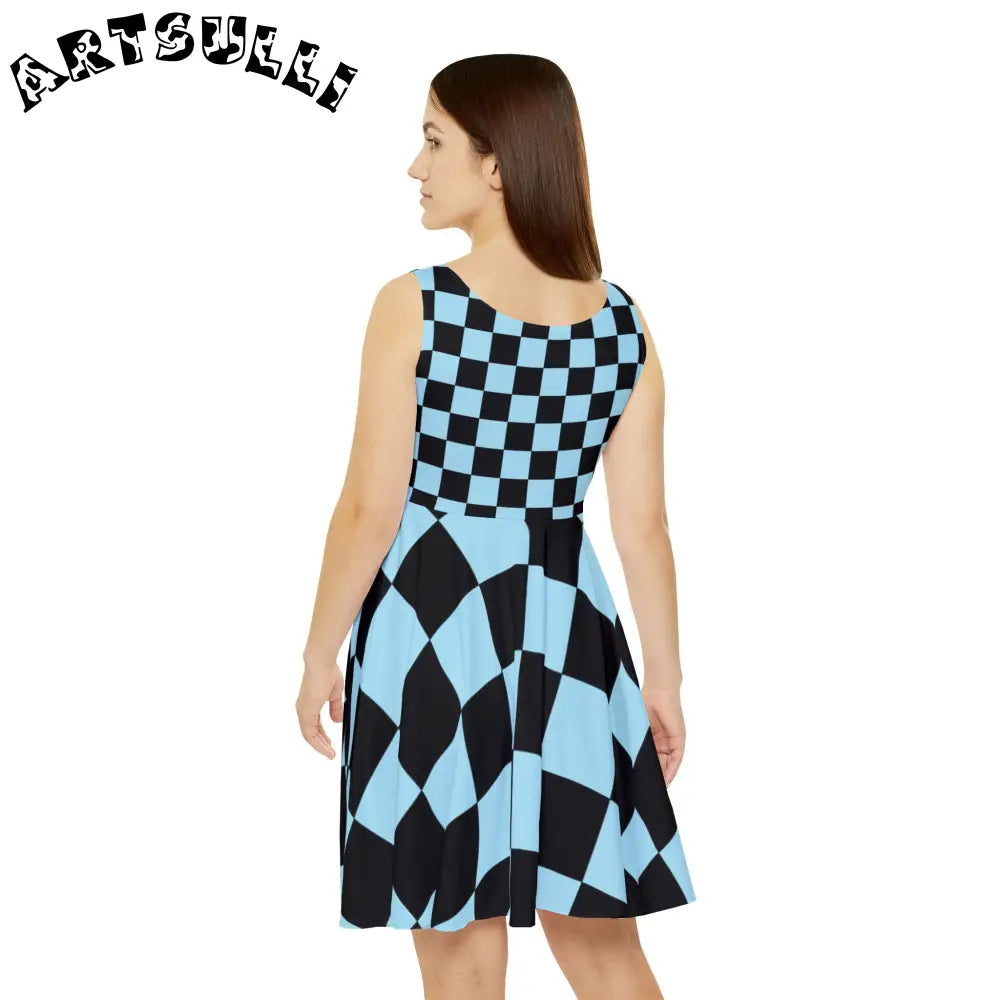 JAKKOUTTHEBXX Checkerboard Black and Blue Women’s Skater Dress (AOP)