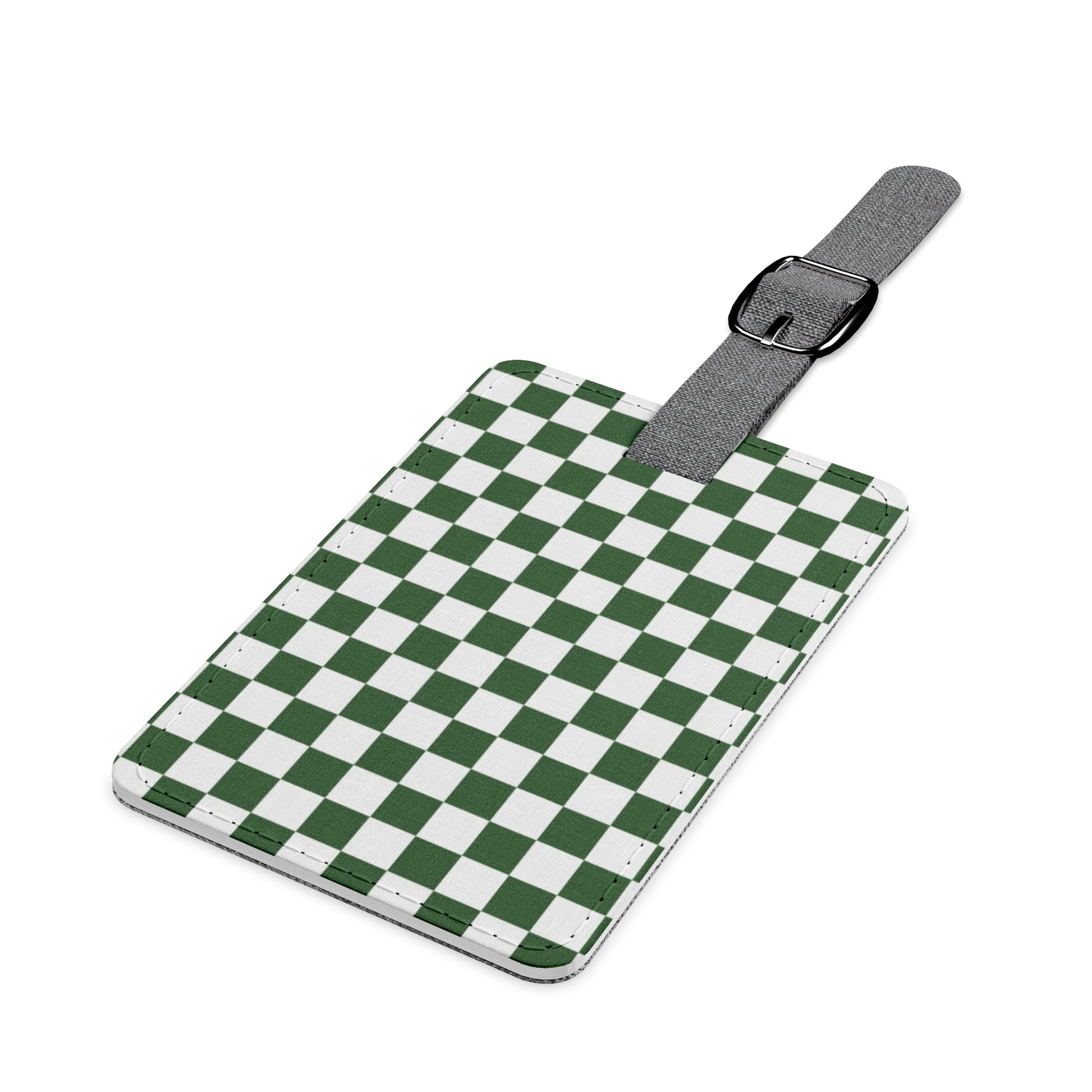 Checkerboard White and Dark Green Saffiano Polyester Luggage Tag, Rectangle, Artsulli - Art is Long, Life is Short, Accessories, , , , , , , 
