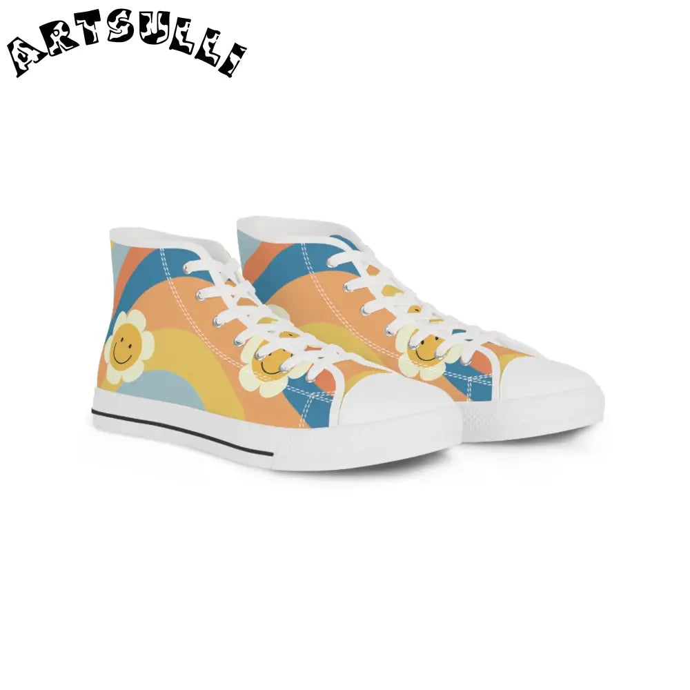 70s Smiley Wave Men's High Top Sneakers, Artsulli - Art is Long, Life is Short, Shoes, Size, US 5, Color, White sole, , , 76259883937355
