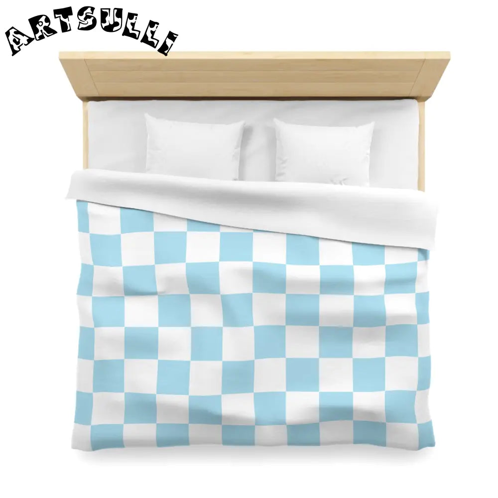 JAKKOUTTHEBXX Checkerboard Sky Blue Microfiber Duvet Cover