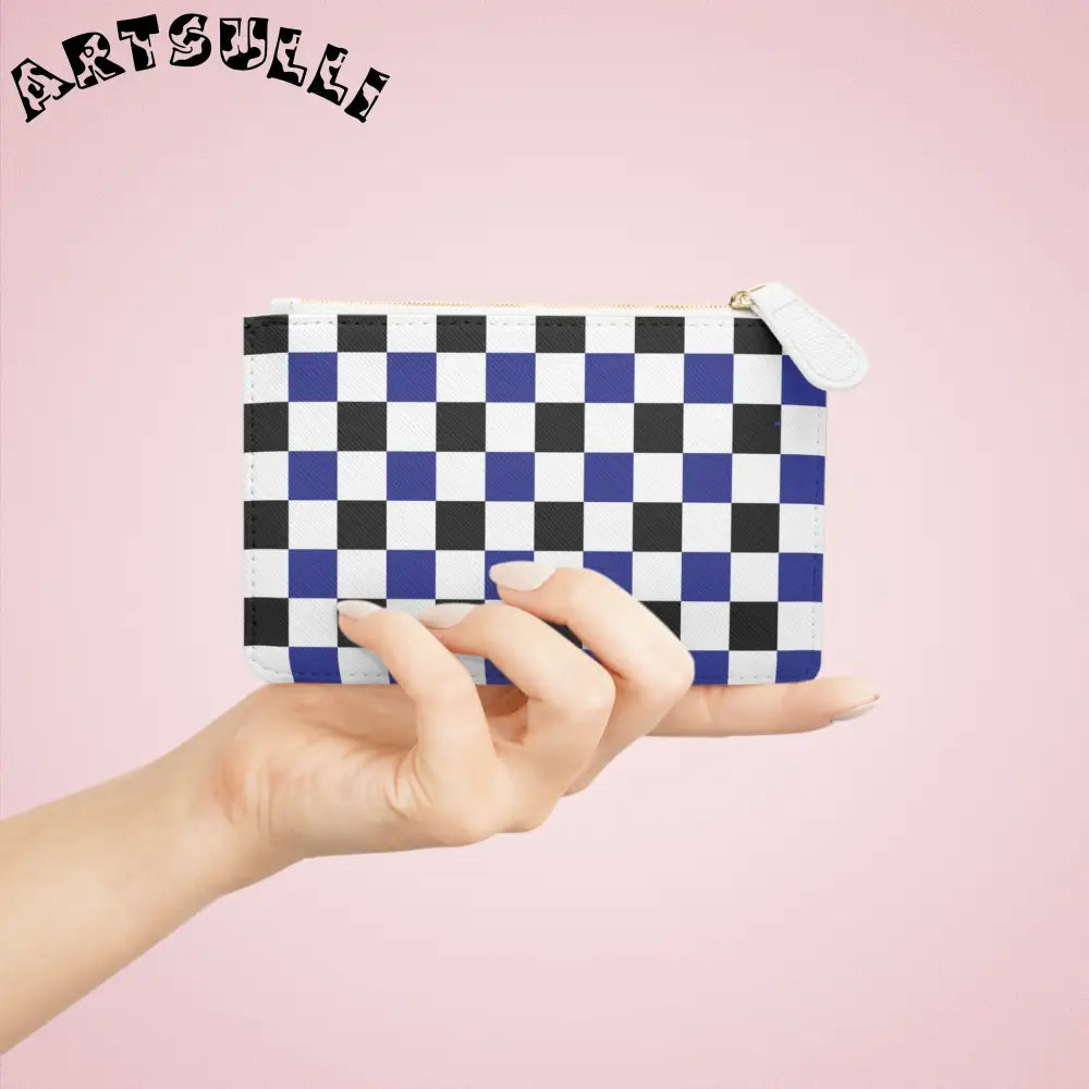 JAKKOUTTHEBXX Checkerboard Blue White and Black Mini Clutch Bag