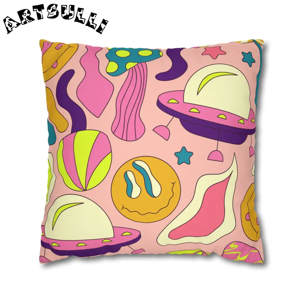 JAKKOUTTHEBXX Trippy Spaceships Pink Spun Polyester Square