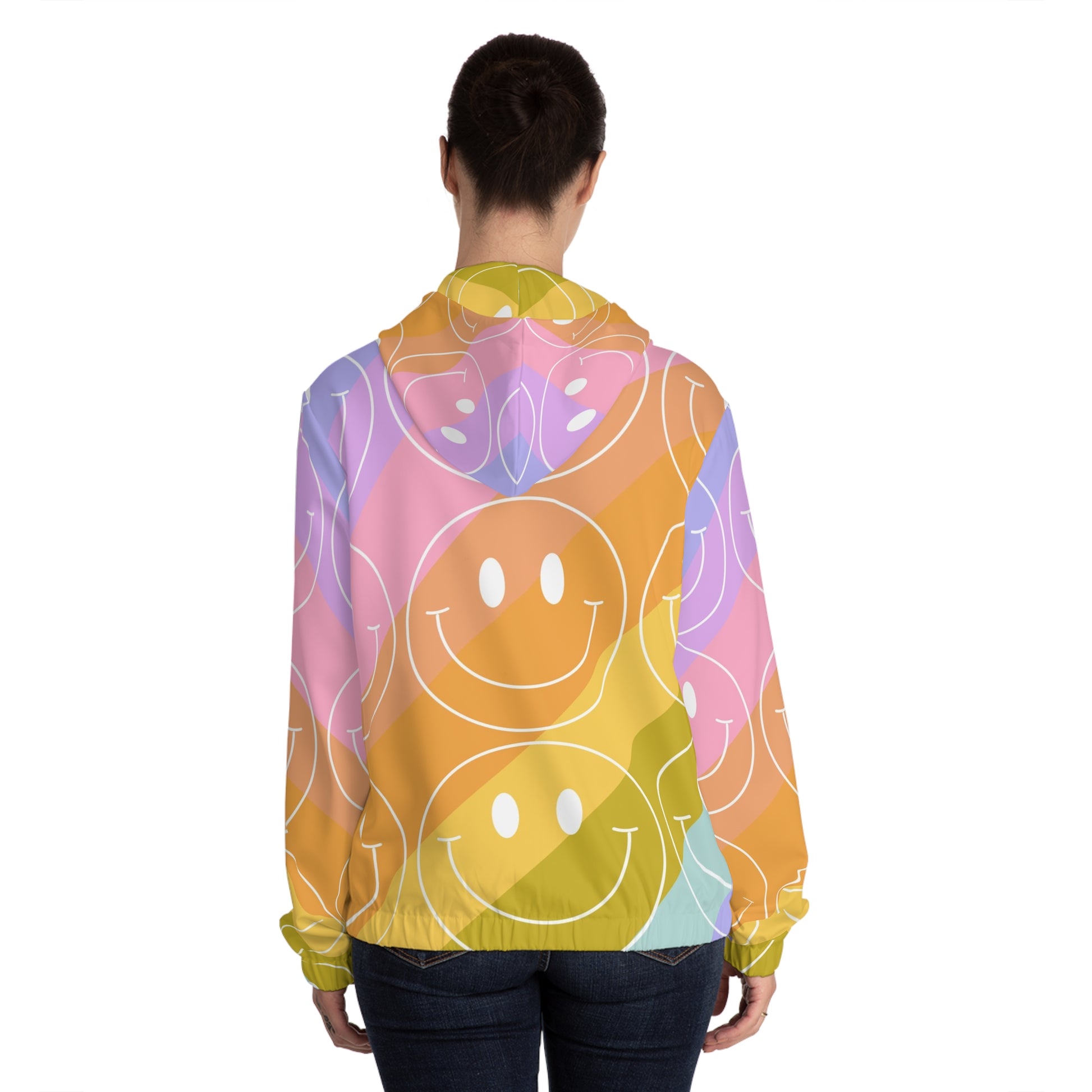 Smiley Face x Rainbow Stripes Multi-Color Women’s Full-Zip Hoodie (AOP), Artsulli - Art is Long, Life is Short, All Over Prints, , , , , , , 