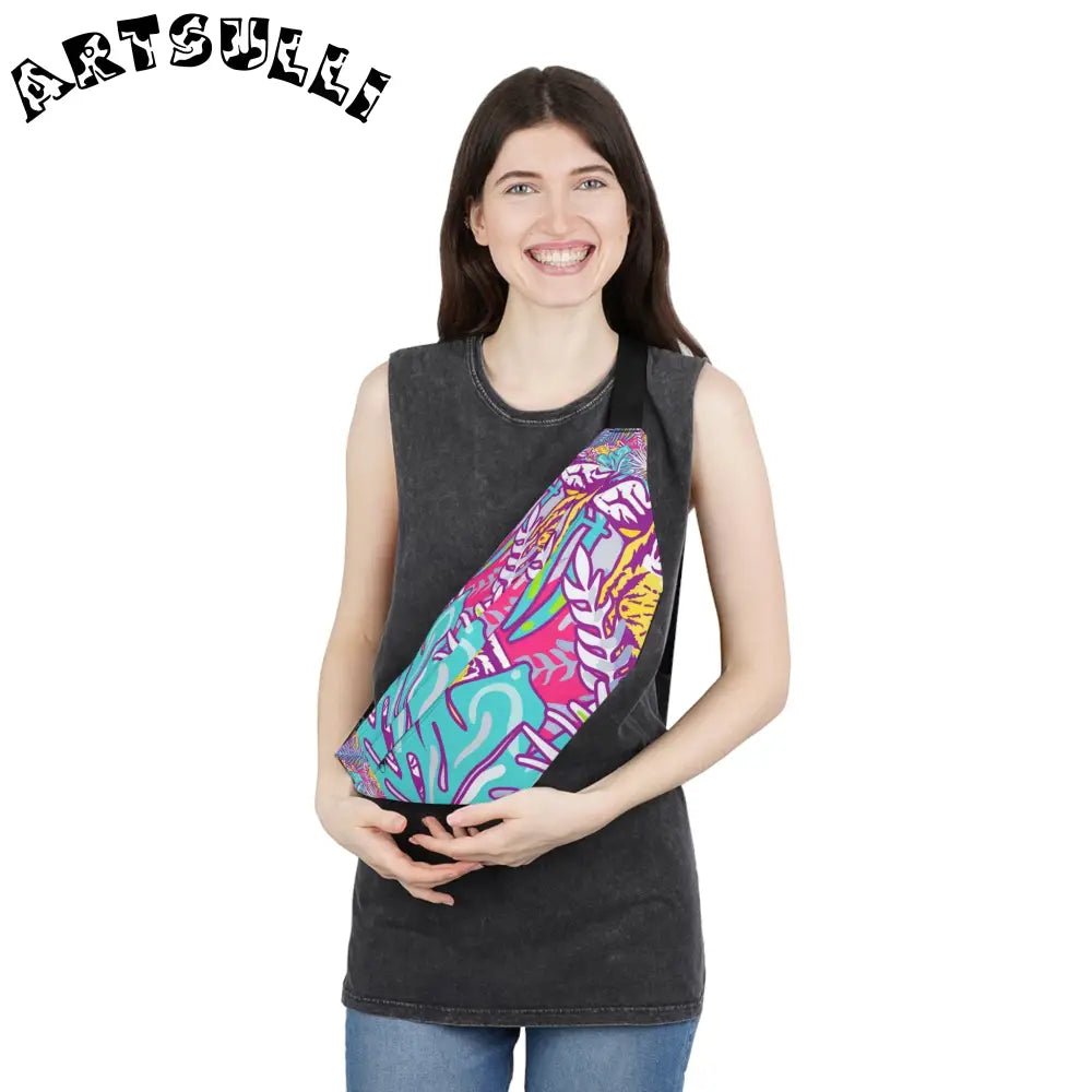 JAKKOUTTHEBXX Tropical Floral Tigers Torquise and Purple Large Fanny