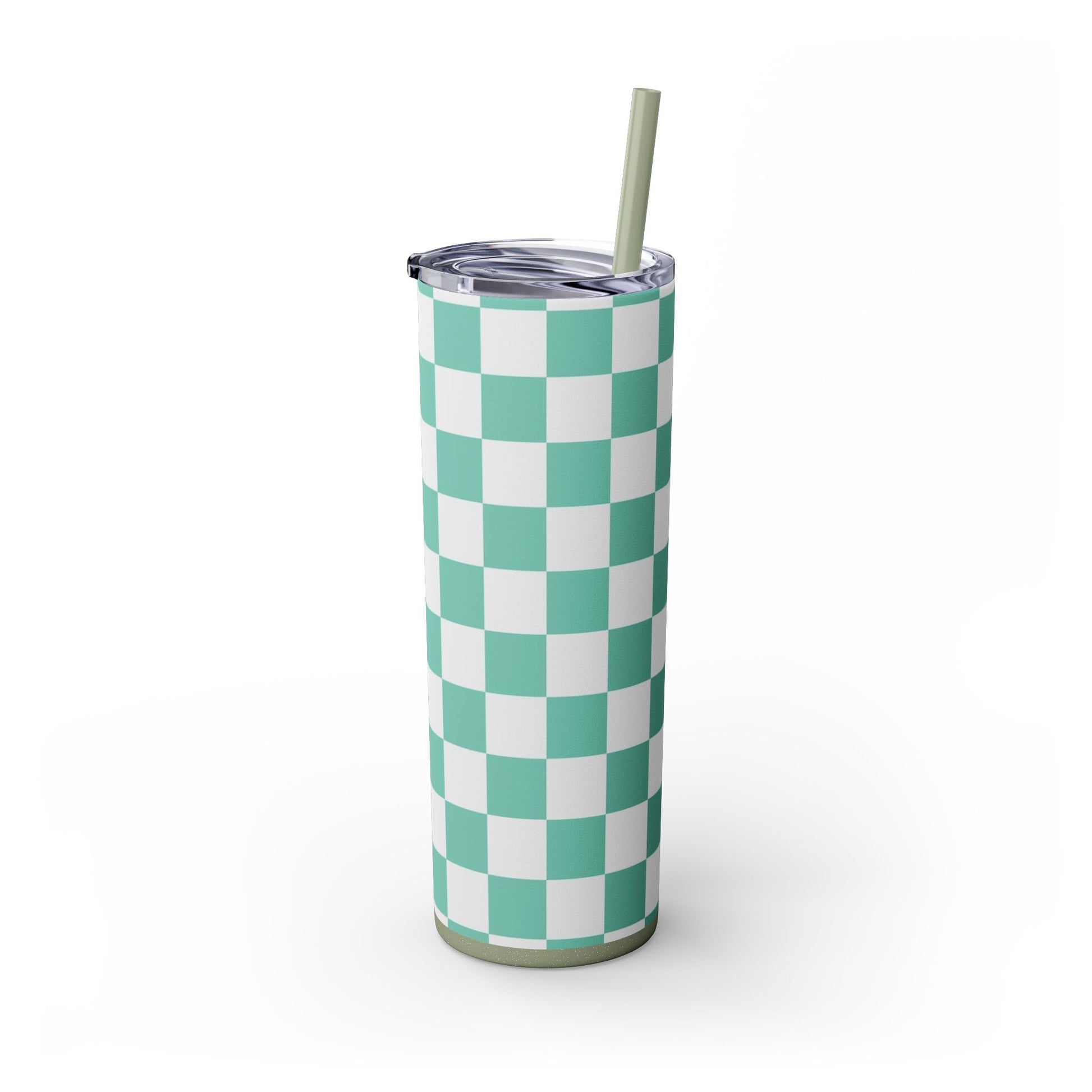 Checkerboard Light Green Skinny Tumbler with Straw, 20oz, Artsulli - Art is Long, Life is Short, Mug, , , , , , , 