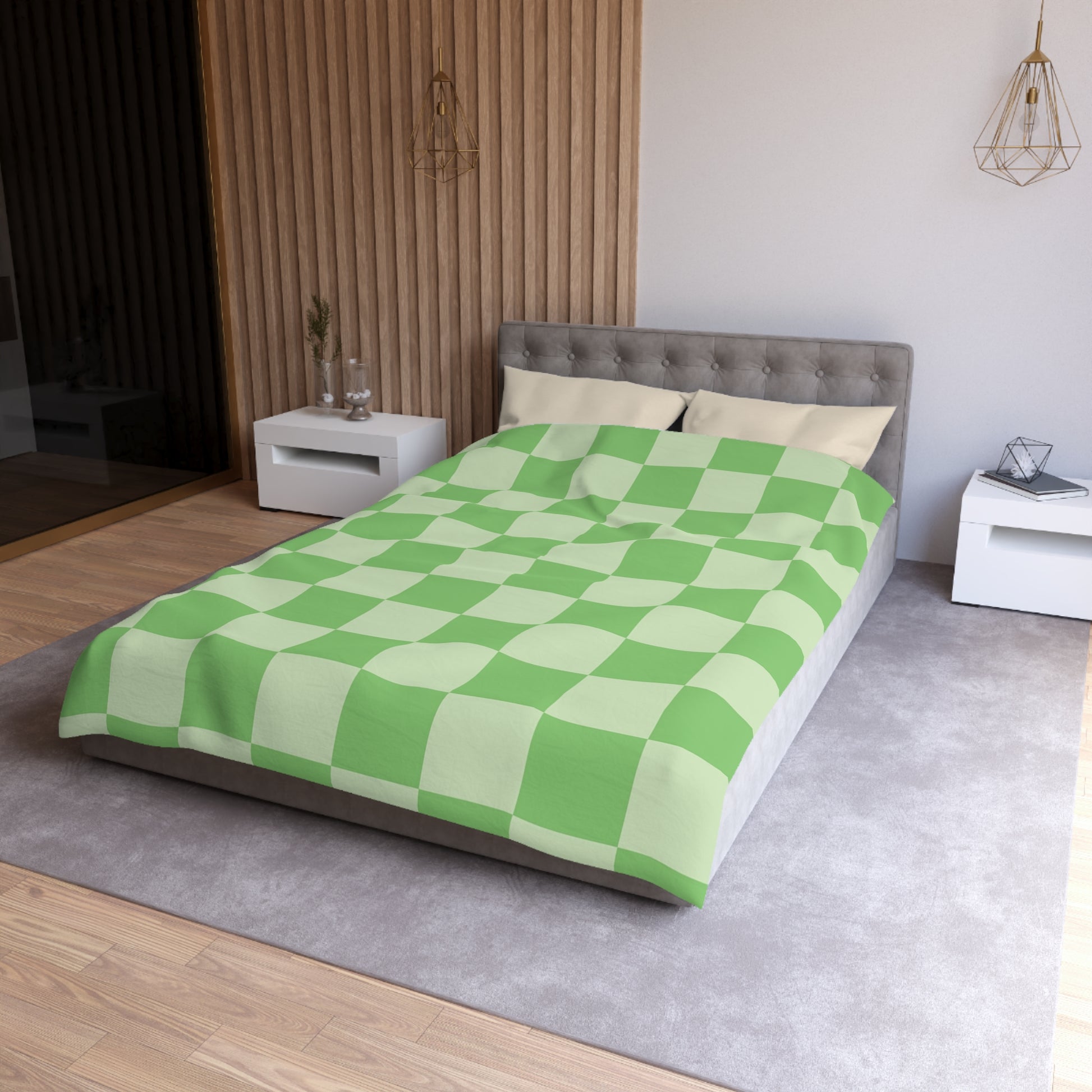Checkerboard Green Microfiber Duvet Cover, Artsulli - Art is Long, Life is Short, Home Decor, , , , , , , 