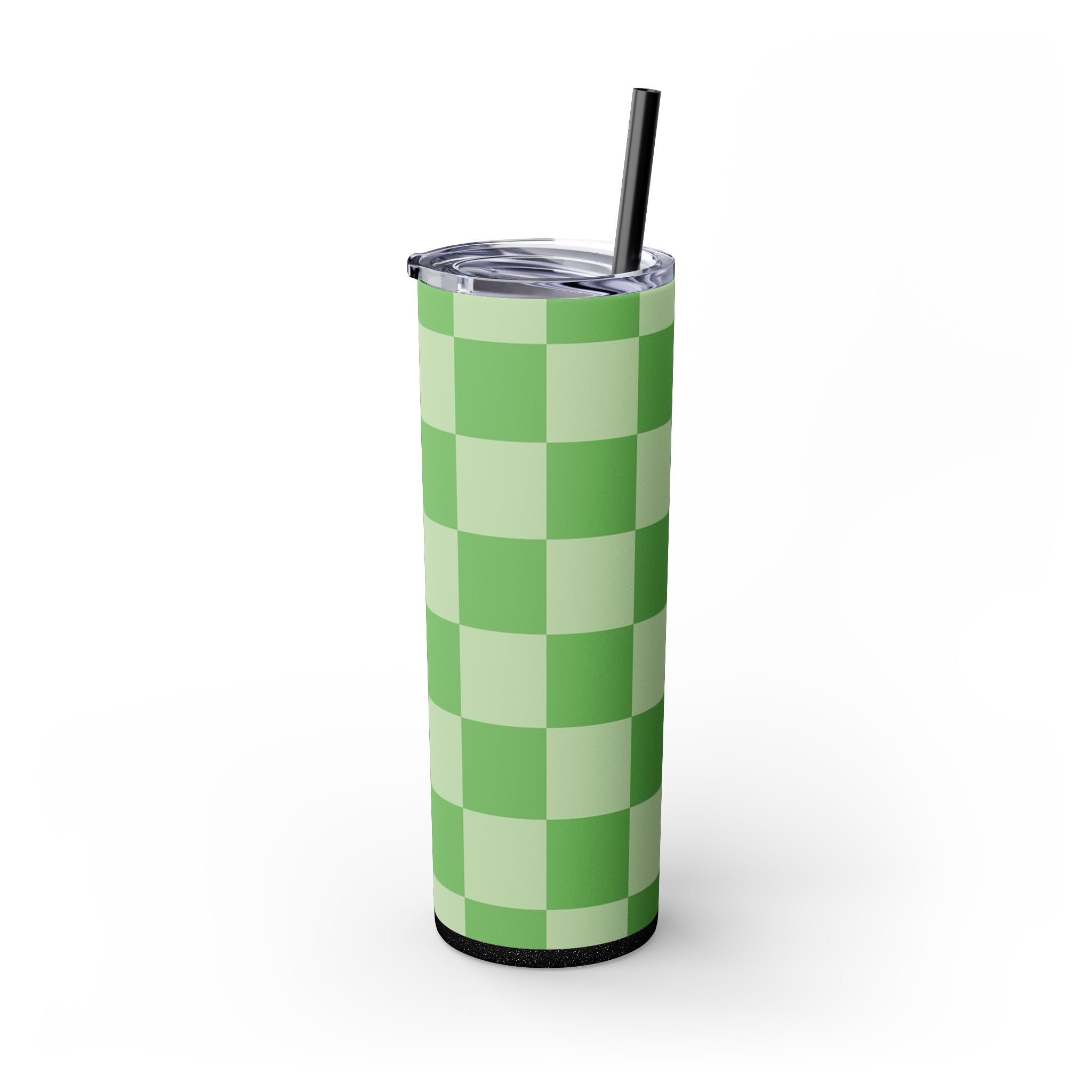 Checkerboard Green Skinny Tumbler with Straw, 20oz, Artsulli - Art is Long, Life is Short, Mug, , , , , , , 