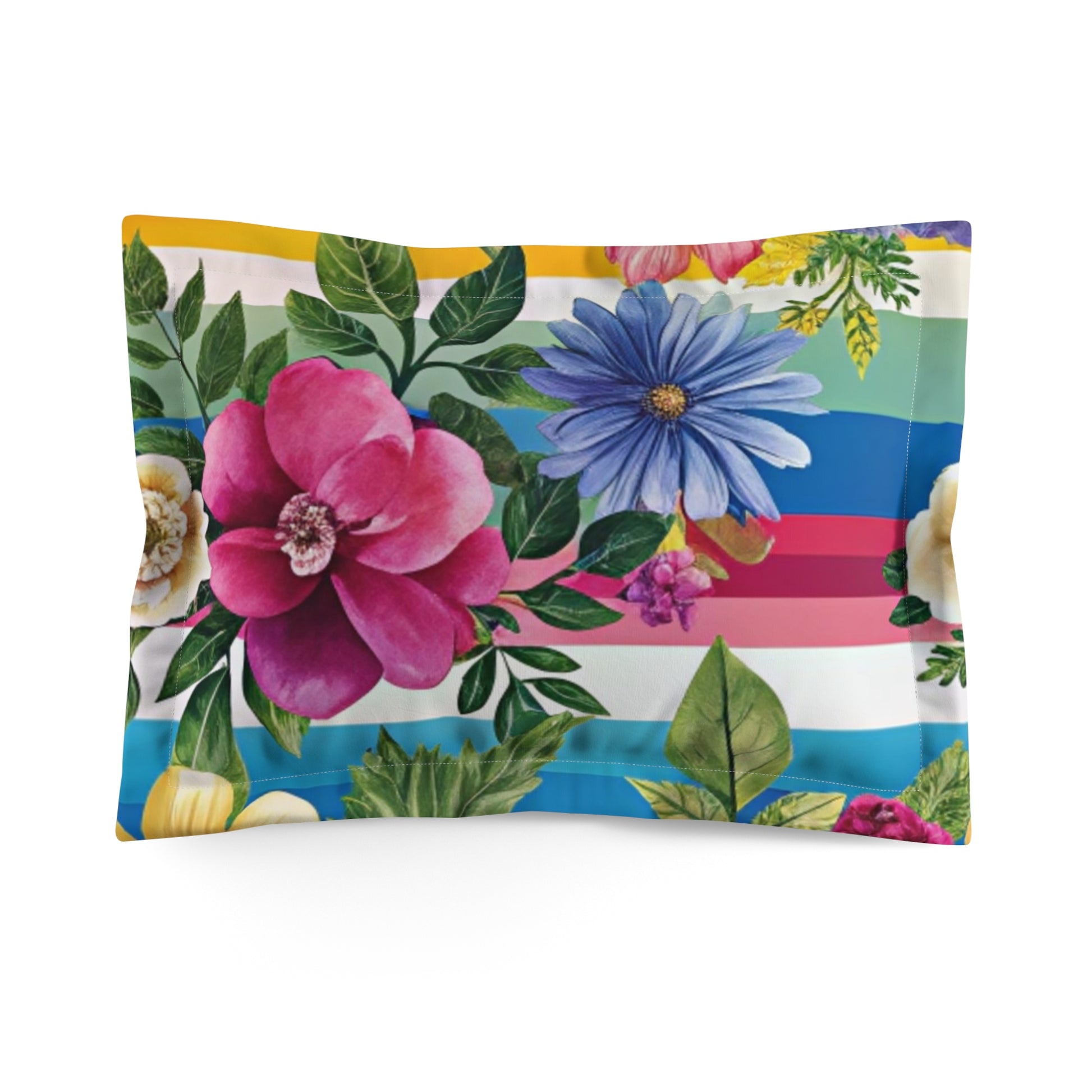 Floral Stripe 4K Microfiber Pillow Sham, Artsulli - Art is Long, Life is Short, Home Decor, Size, Standard, , , , , 17614084325292857950