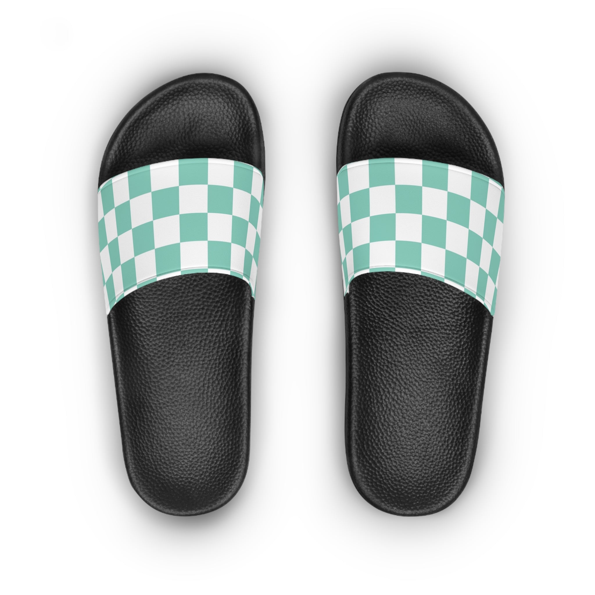Checkerboard Light Green Women's Slide Sandals, Artsulli - Art is Long, Life is Short, Shoes, , , , , , , 
