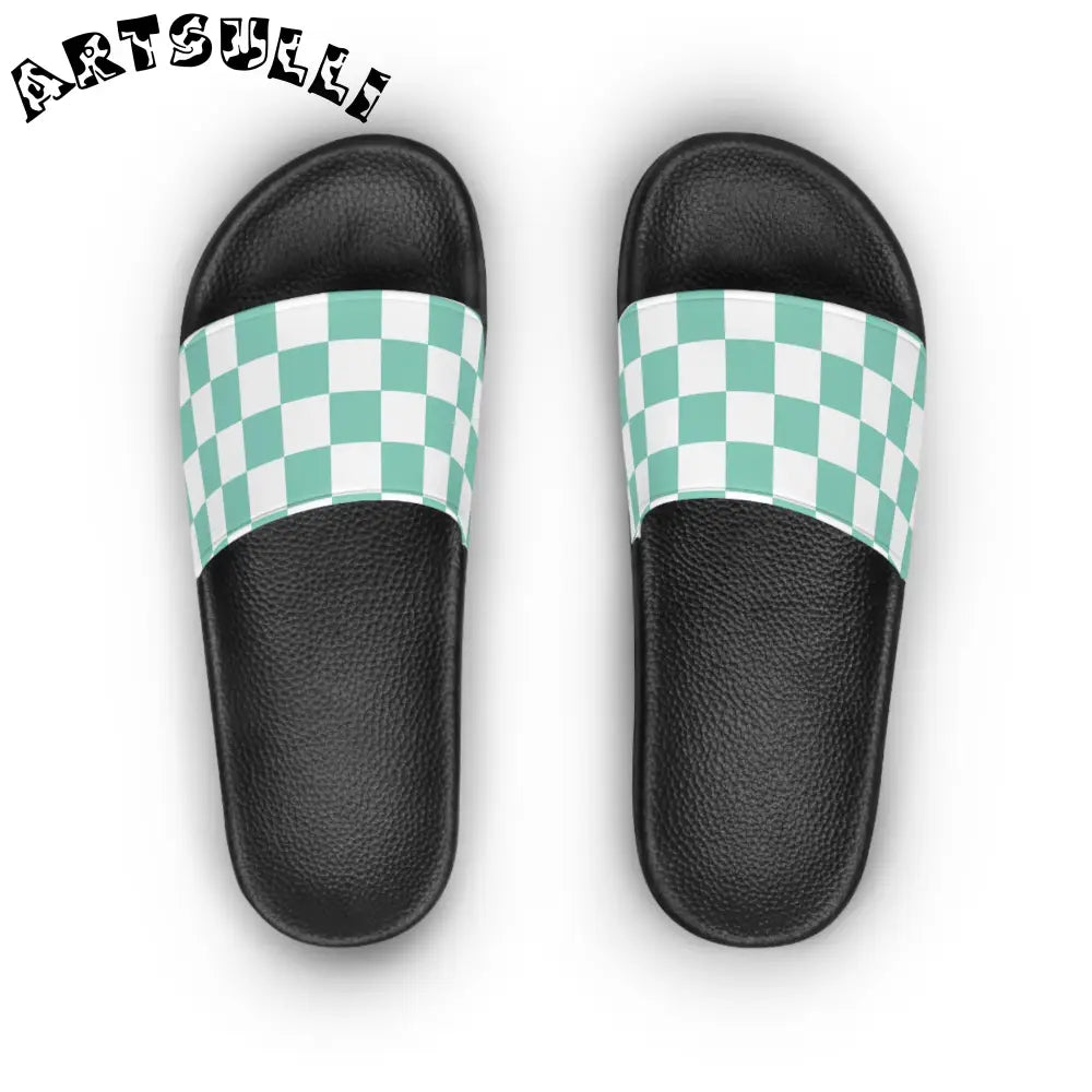 JAKKOUTTHEBXX Checkerboard Light Green Women’s Slide Sandals