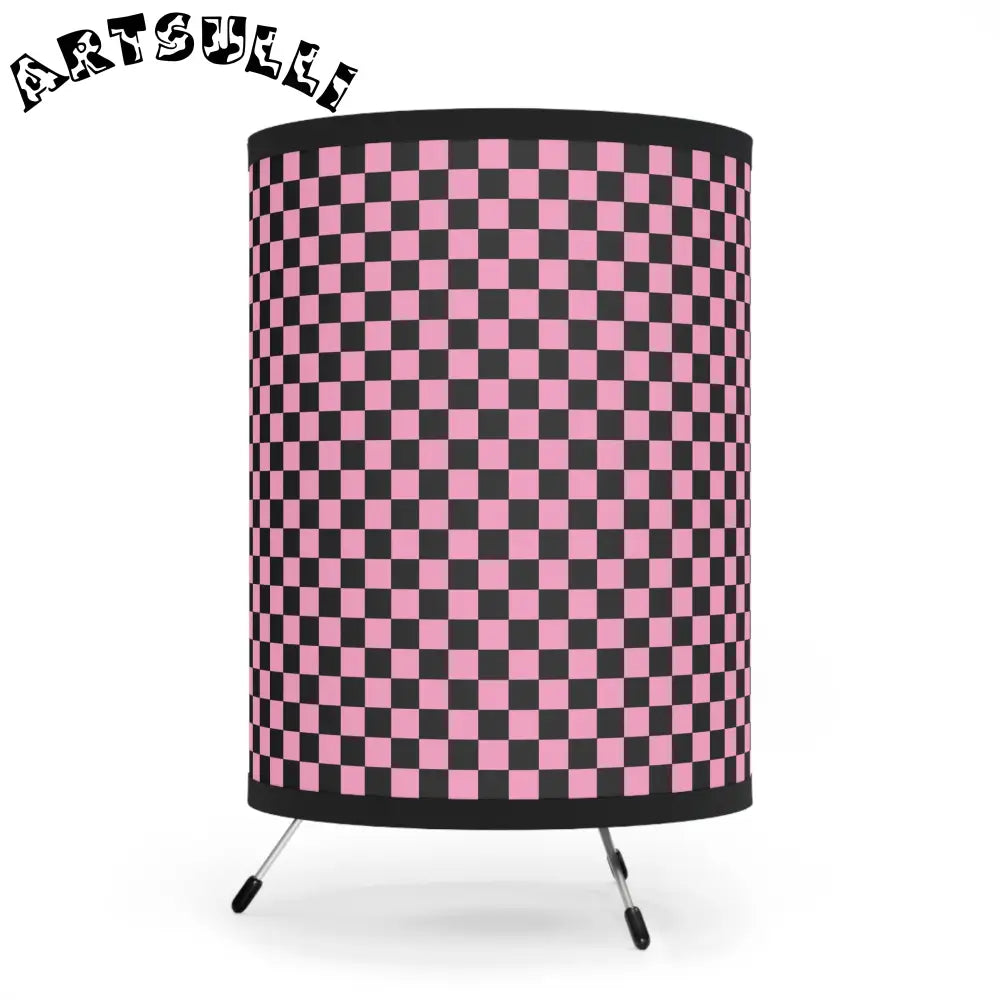 JAKKOUTTHEBXX Checkerboard Black and Pink Tripod Lamp with High-Res