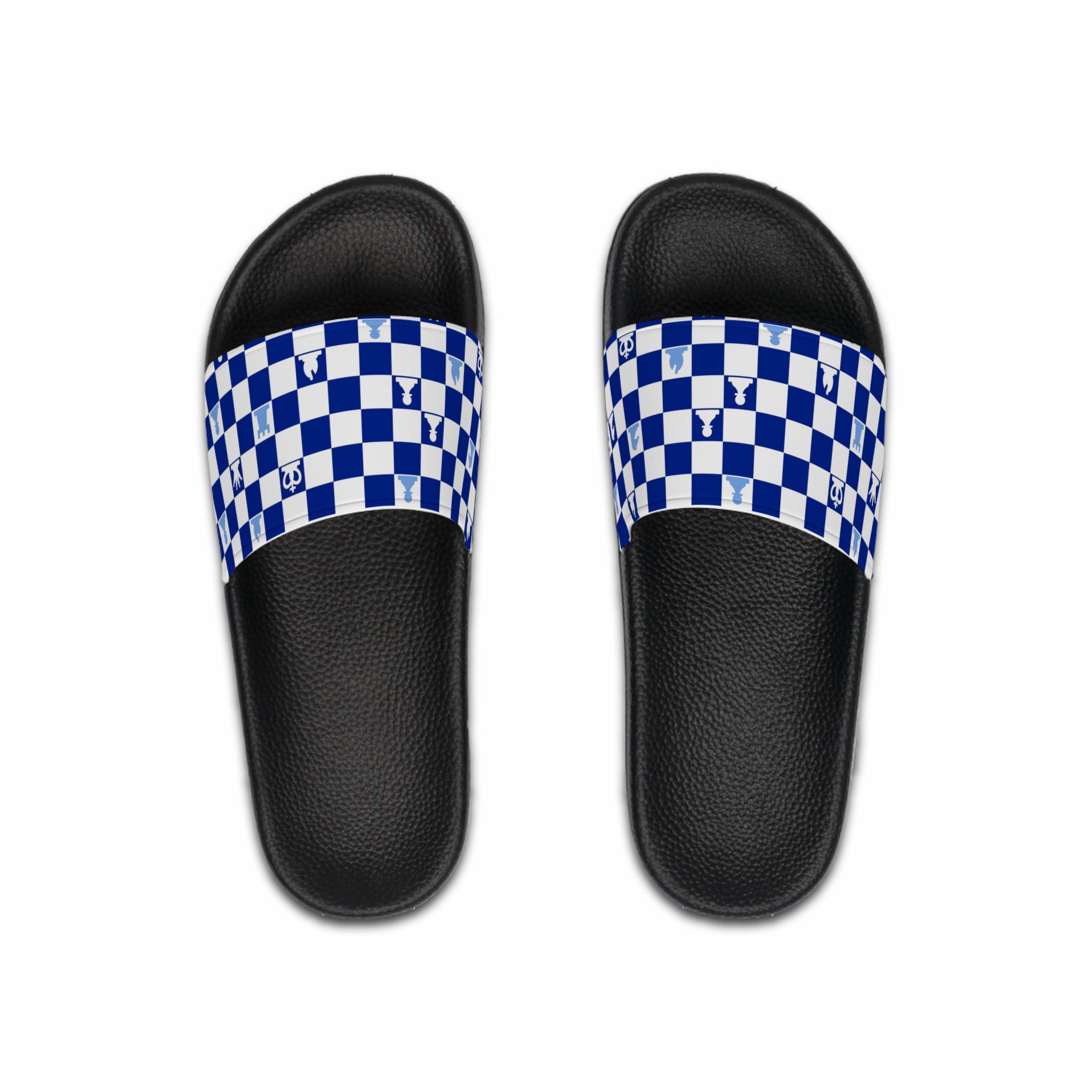 Chessboard Navy Blue Men's Slide Sandals, Artsulli - Art is Long, Life is Short, Shoes, Color, Black sole, Size, US 6, , , 47097981299439349396