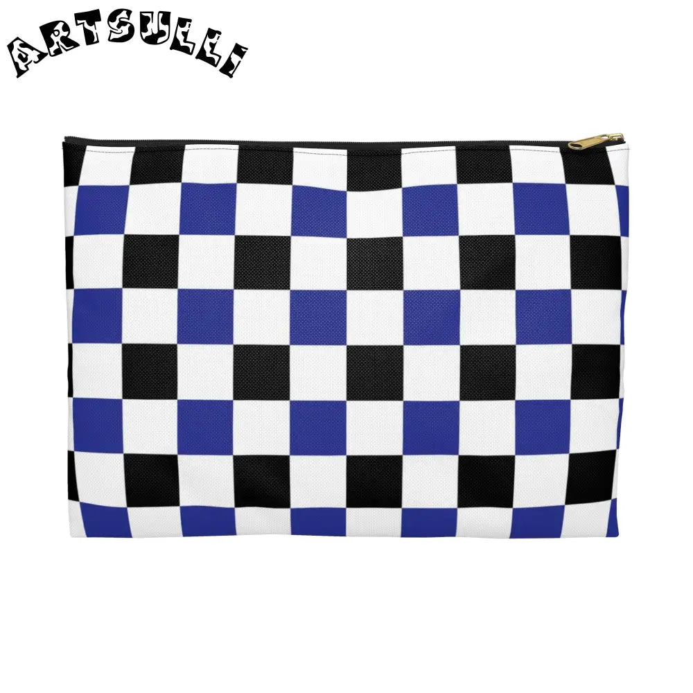 JAKKOUTTHEBXX Checkerboard Blue White and Black Accessory Pouch