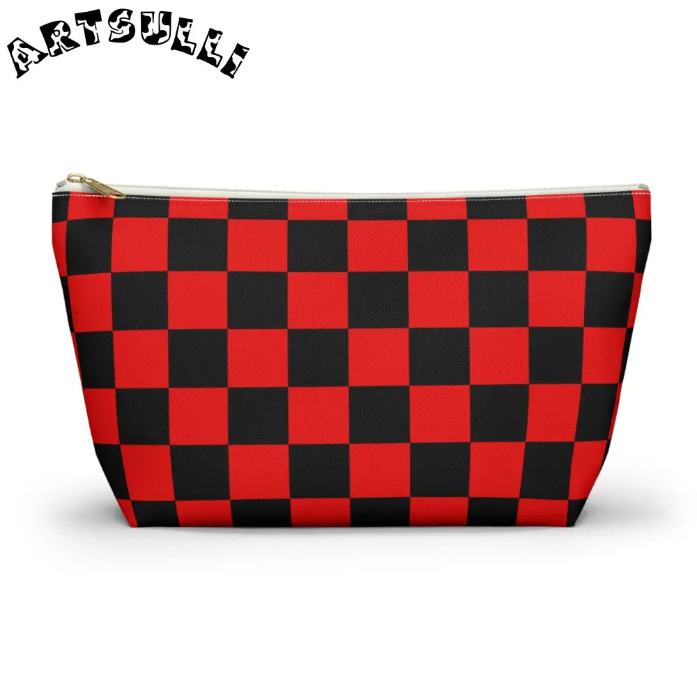 JAKKOUTTHEBXX Checkerboard Red and Black Accessory Pouch w T-bottom