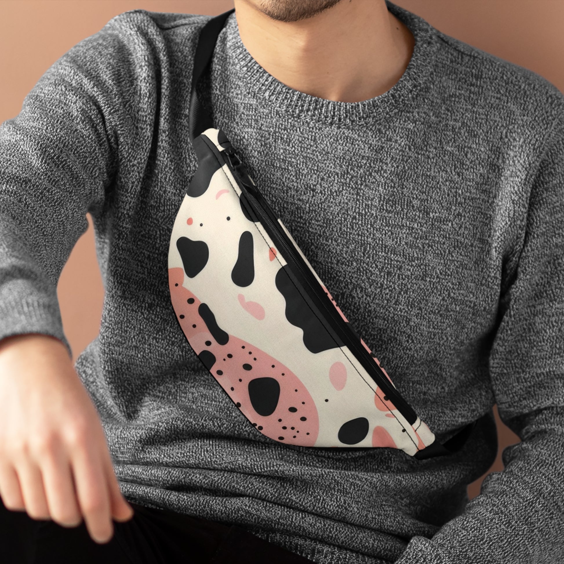 Organic Cow Print Cream and Pink Fanny Pack, Artsulli - Art is Long, Life is Short, Bags, , , , , , , 
