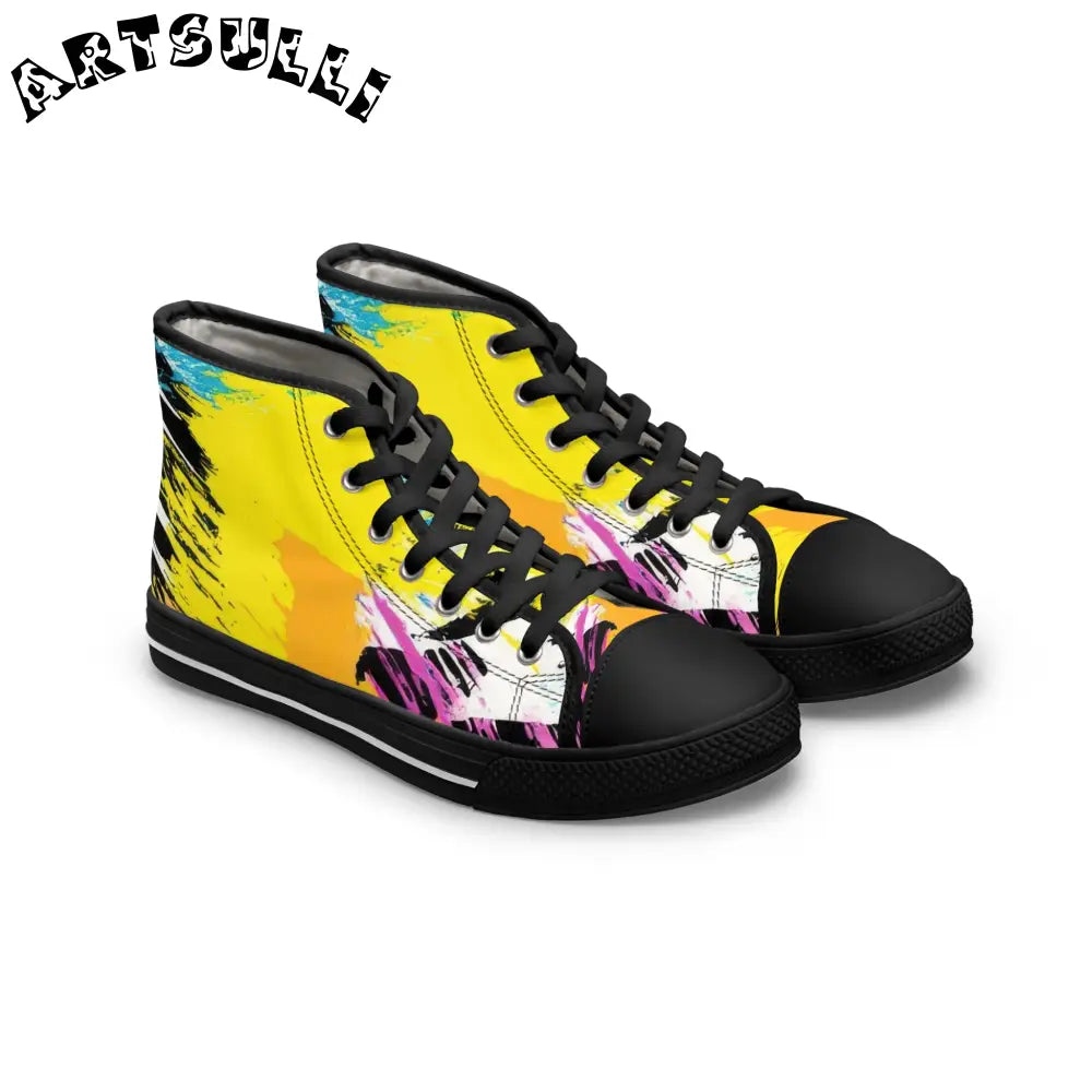Zebra Stripes x Leopard Print x Paint Splatter Multi-Color Women's High Top Sneakers, Artsulli - Art is Long, Life is Short, Shoes, Size, US 5.5, Color, Black sole, , , 17961587483750