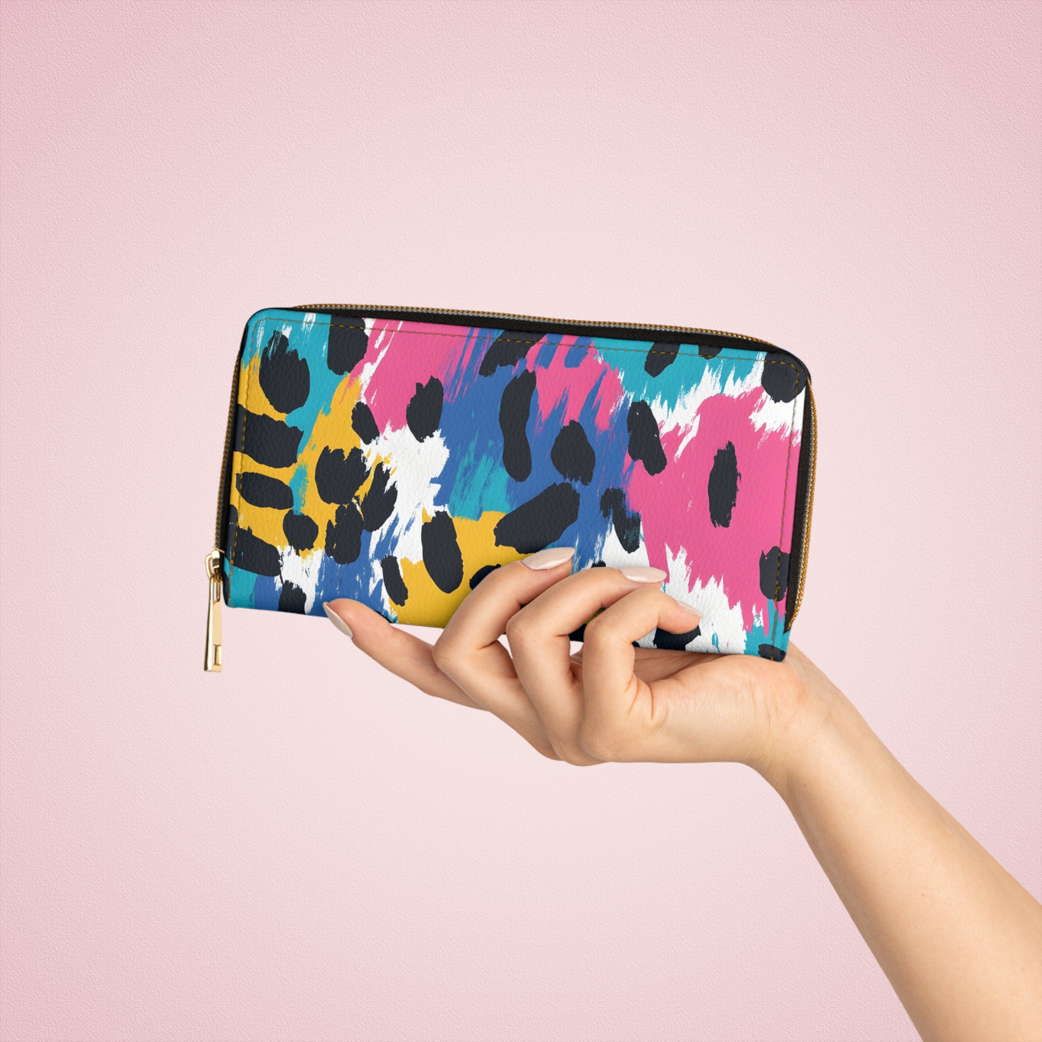 Leopard Print x Paint Brush Strokes Multi-Color Zipper Wallet, Artsulli - Art is Long, Life is Short, Accessories, , , , , , , 