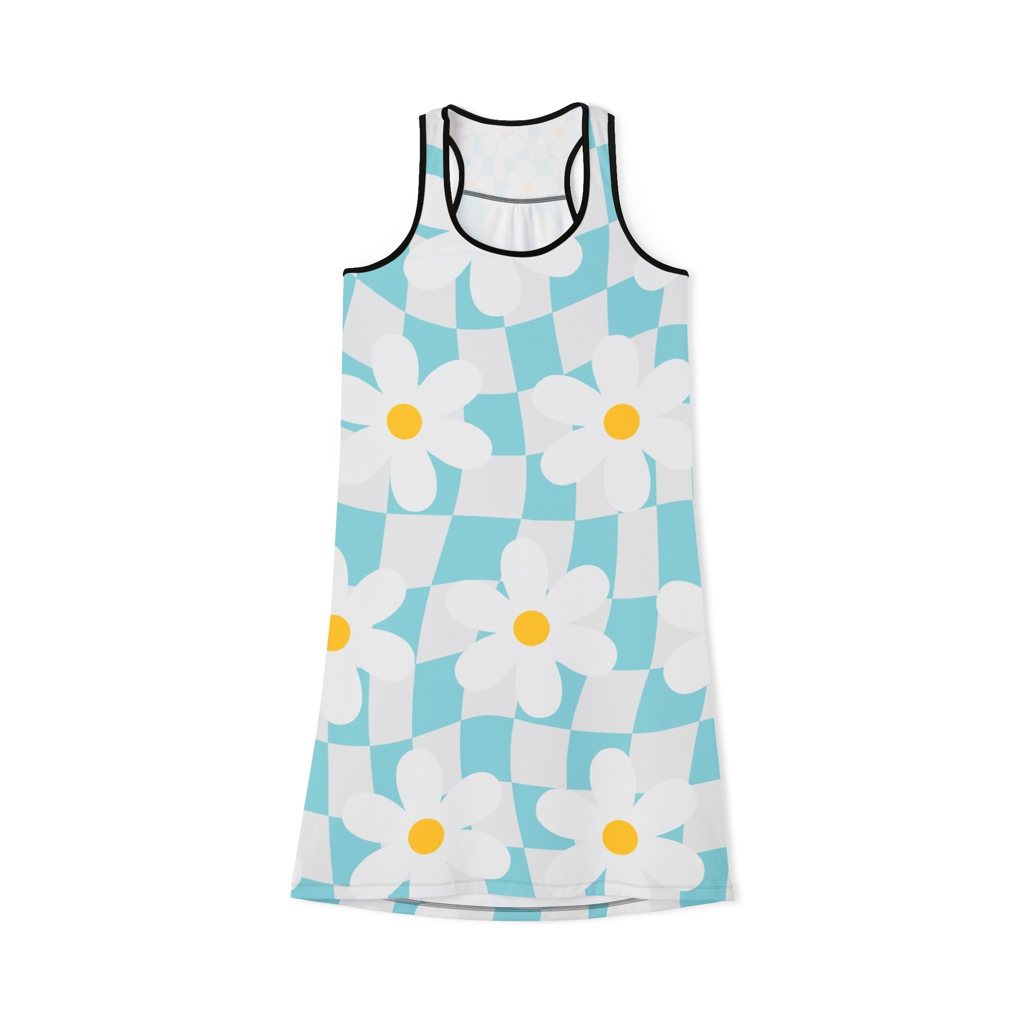 Trippy Check Garden Women's Racerback Dress (AOP), Artsulli - Art is Long, Life is Short, Tank Top, Size, XS, Color, Black, , , 13693213369694164025