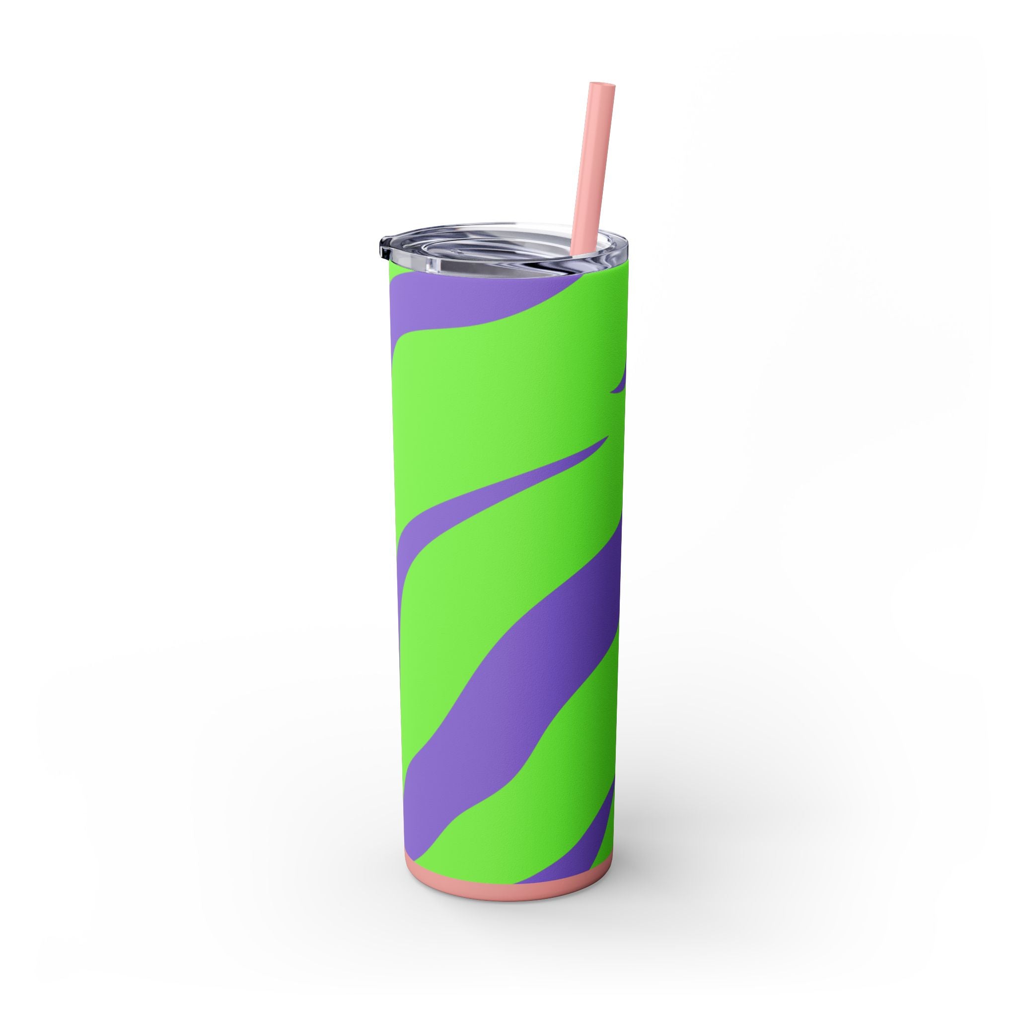 Tyrannosaurus Print Green and Purple Skinny Tumbler with Straw, 20oz, Artsulli - Art is Long, Life is Short, Mug, , , , , , , 