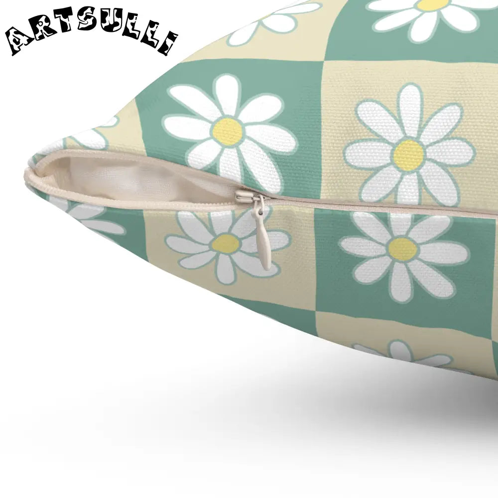 JAKKOUTTHEBXX Retro Daisy Checkerboard Green and Tan Spun Polyester
