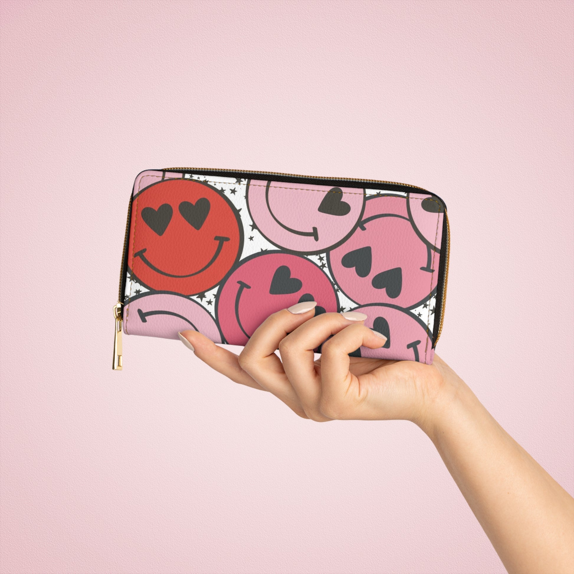 Smiley Face x Heart Eyes Pink and Red Zipper Wallet, Artsulli - Art is Long, Life is Short, Accessories, , , , , , , 