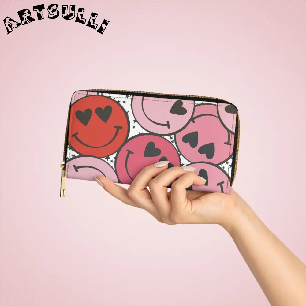 JAKKOUTTHEBXX Smiley Face x Heart Eyes Pink and Red Zipper Wallet