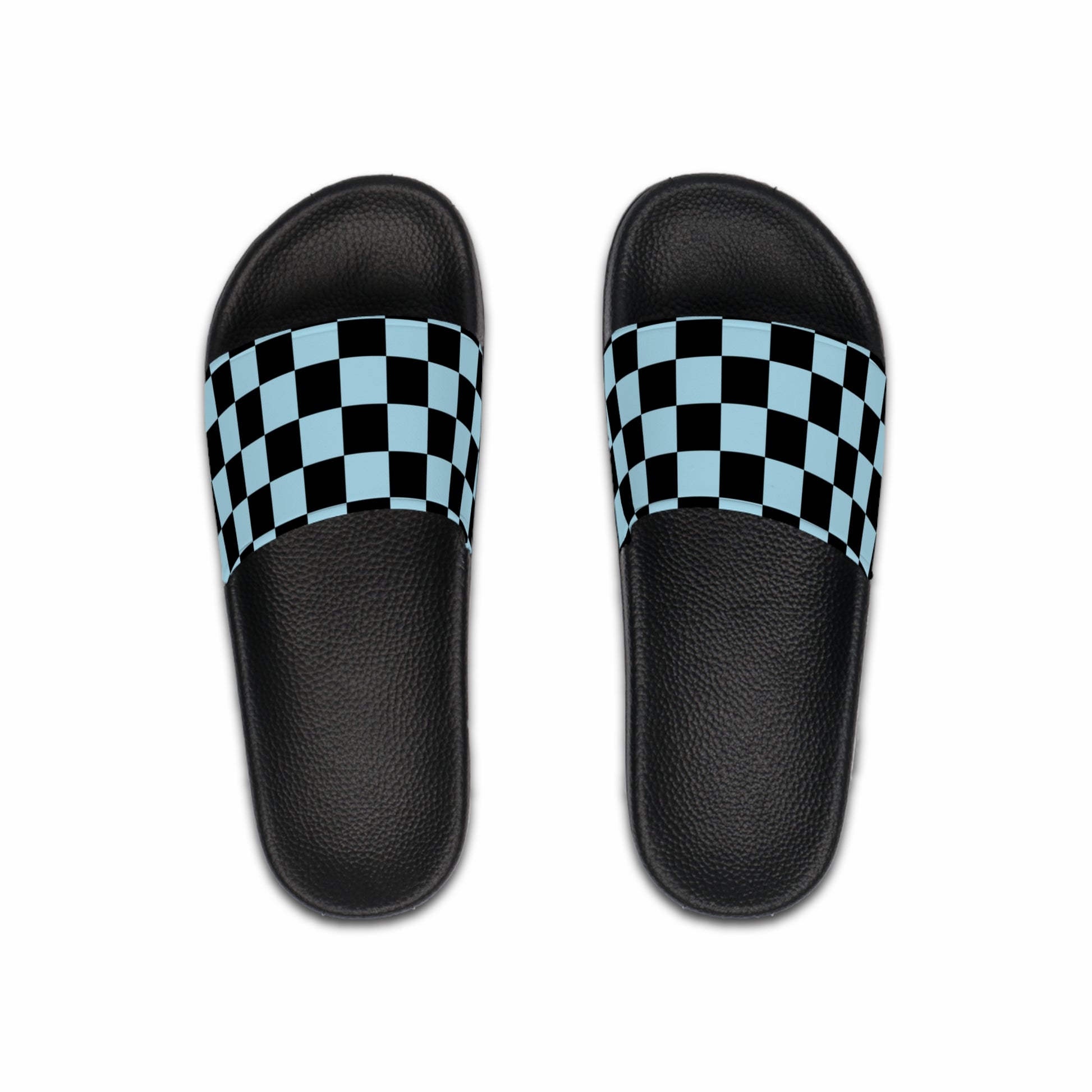 Checkerboard Black and Blue Men's Slide Sandals, Artsulli - Art is Long, Life is Short, Shoes, Color, Black sole, Size, US 6, , , 28142613243249931225