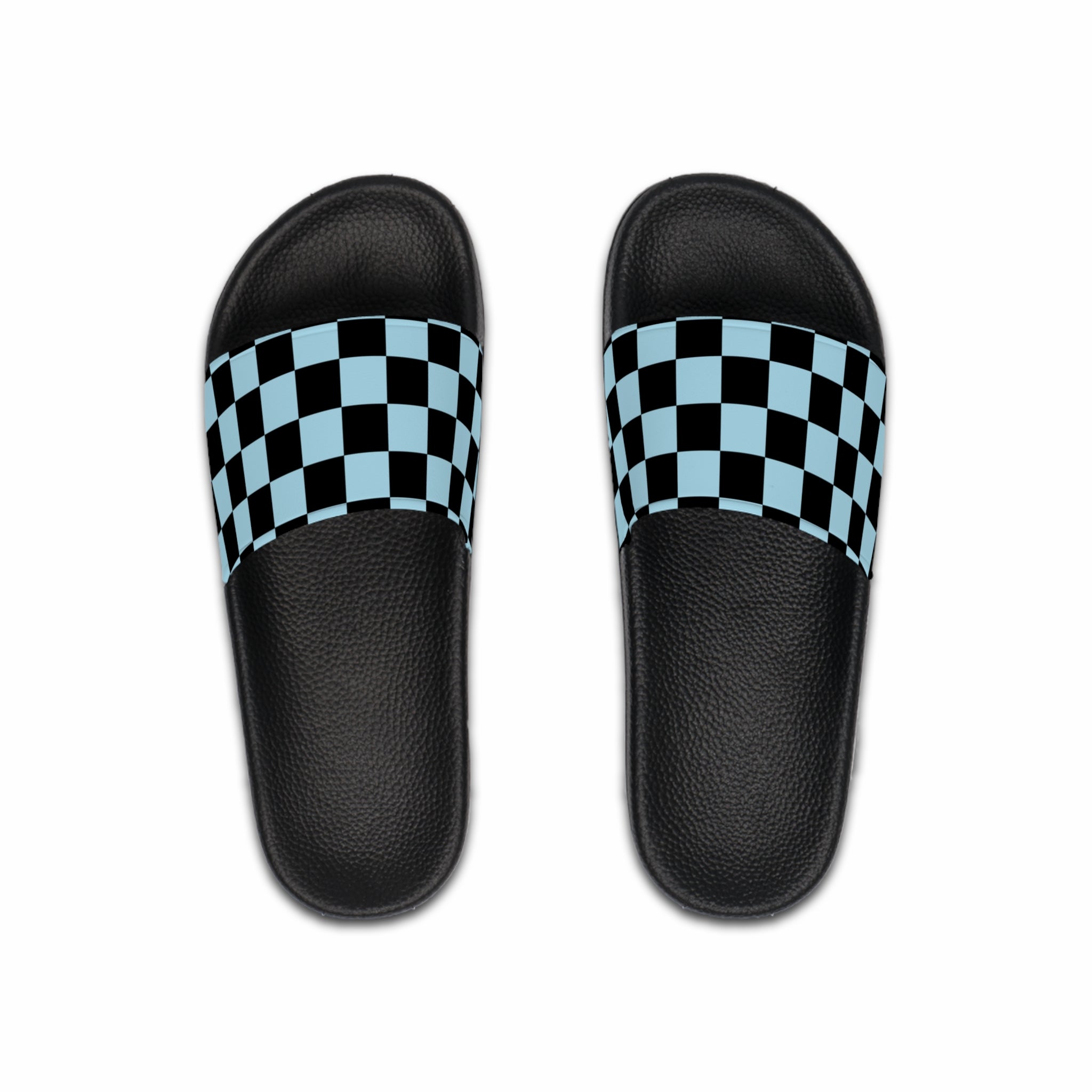 Checkerboard Black and Blue Men's Slide Sandals, Artsulli - Art is Long, Life is Short, Shoes, Color, Black sole, Size, US 6, , , 28142613243249931225