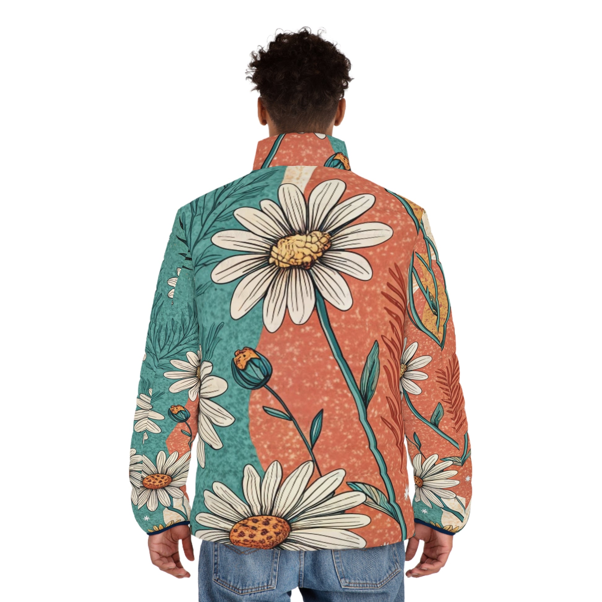 Retro Daisy Dream Men's Puffer Jacket (AOP), Artsulli - Art is Long, Life is Short, All Over Prints, , , , , , , 
