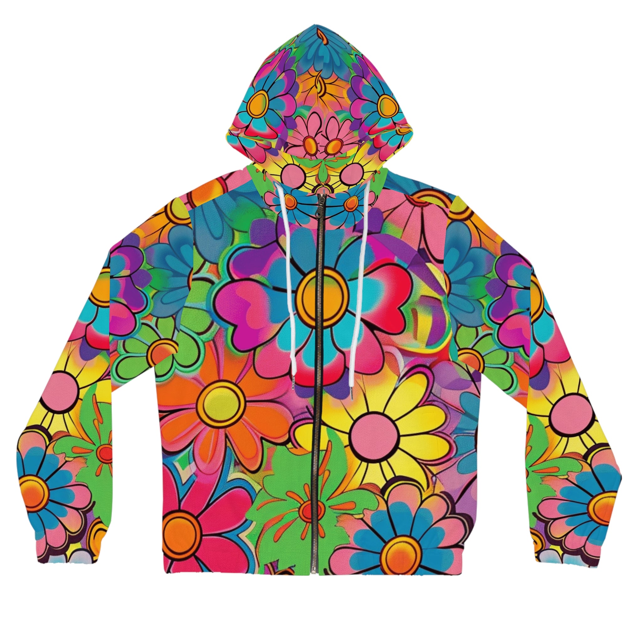 Chromatic Daisy Dream Women’s Full-Zip Hoodie (AOP), Artsulli - Art is Long, Life is Short, All Over Prints, Size, XS, Color, White, , , 33506984795250419925