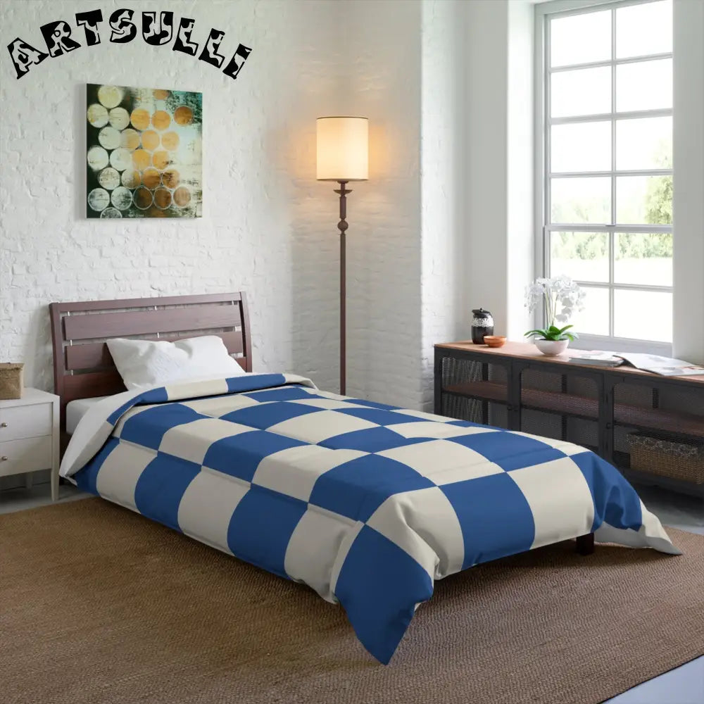 JAKKOUTTHEBXX Checkerboard Blue Comforter JAKKOUTTHEBXX Artsulli