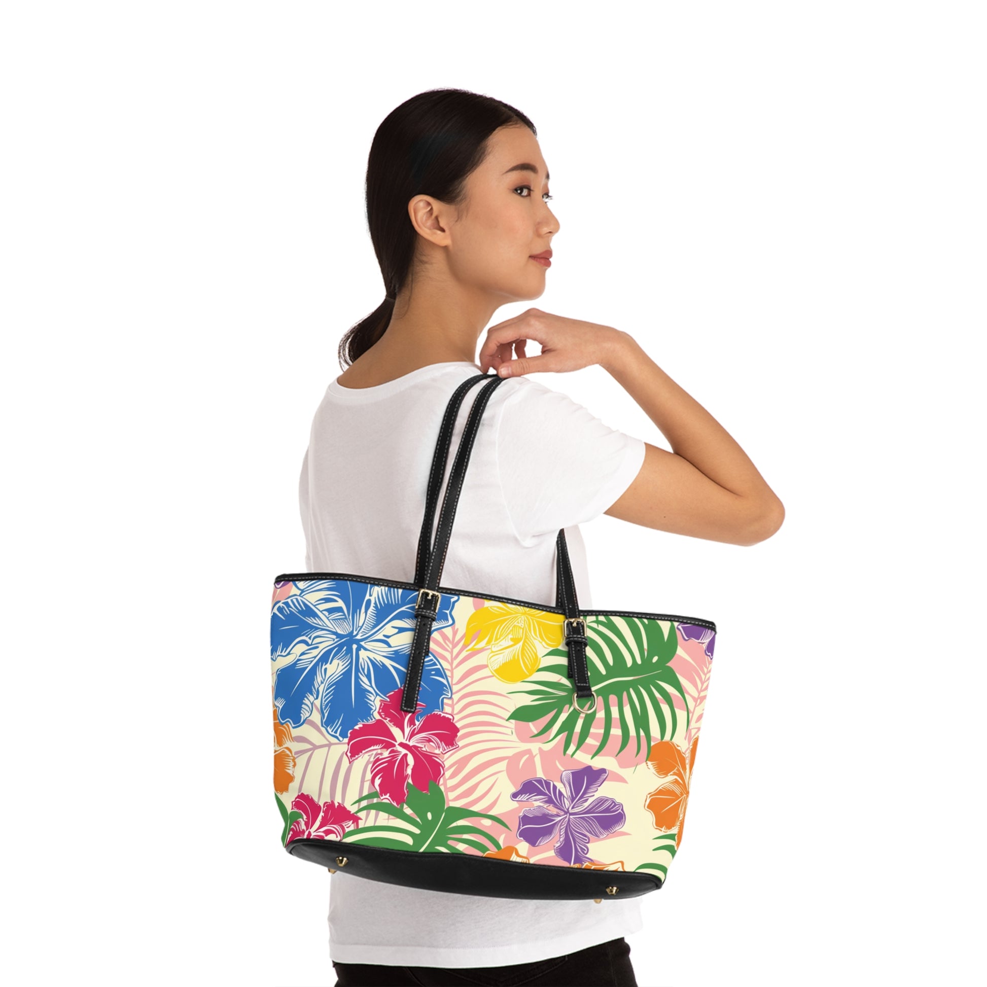 Blooming Tropical Flowers PU Leather Shoulder Bag, Artsulli - Art is Long, Life is Short, Bags, , , , , , , 