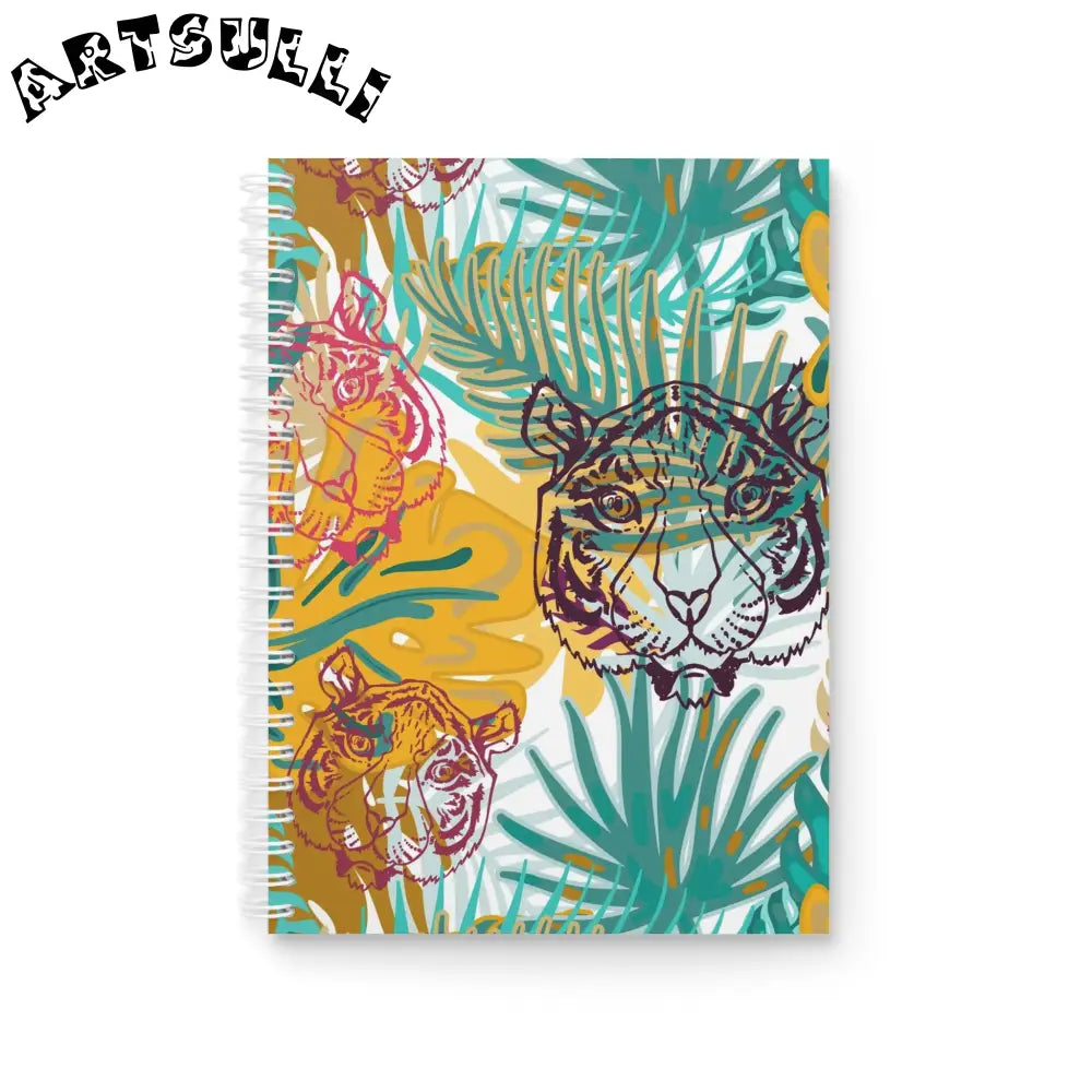 JAKKOUTTHEBXX Tropical Jungle Tigers Brown and Green Spiral Notebook