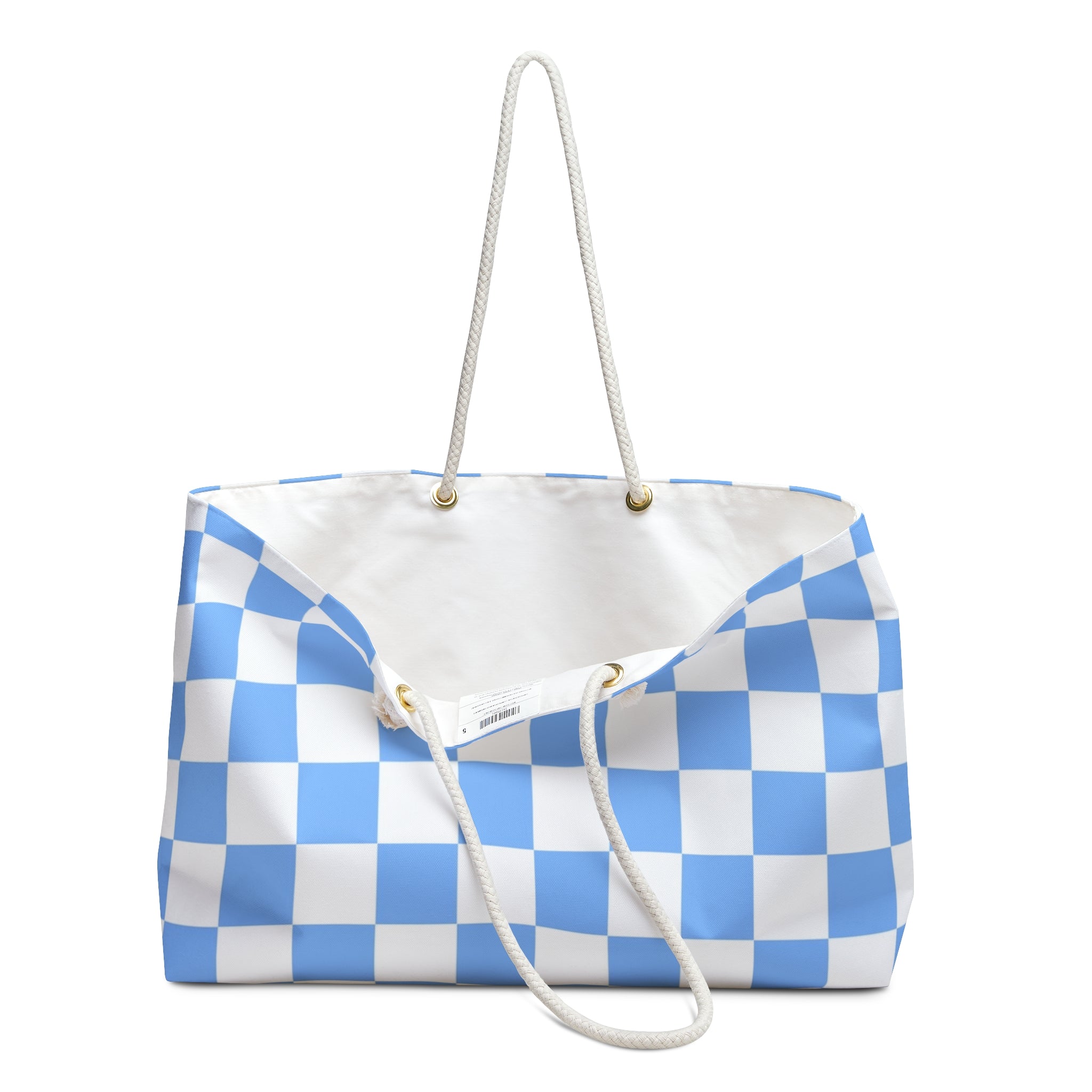 Checkerboard White and Light Blue Weekender Bag, Artsulli - Art is Long, Life is Short, Bags, , , , , , , 