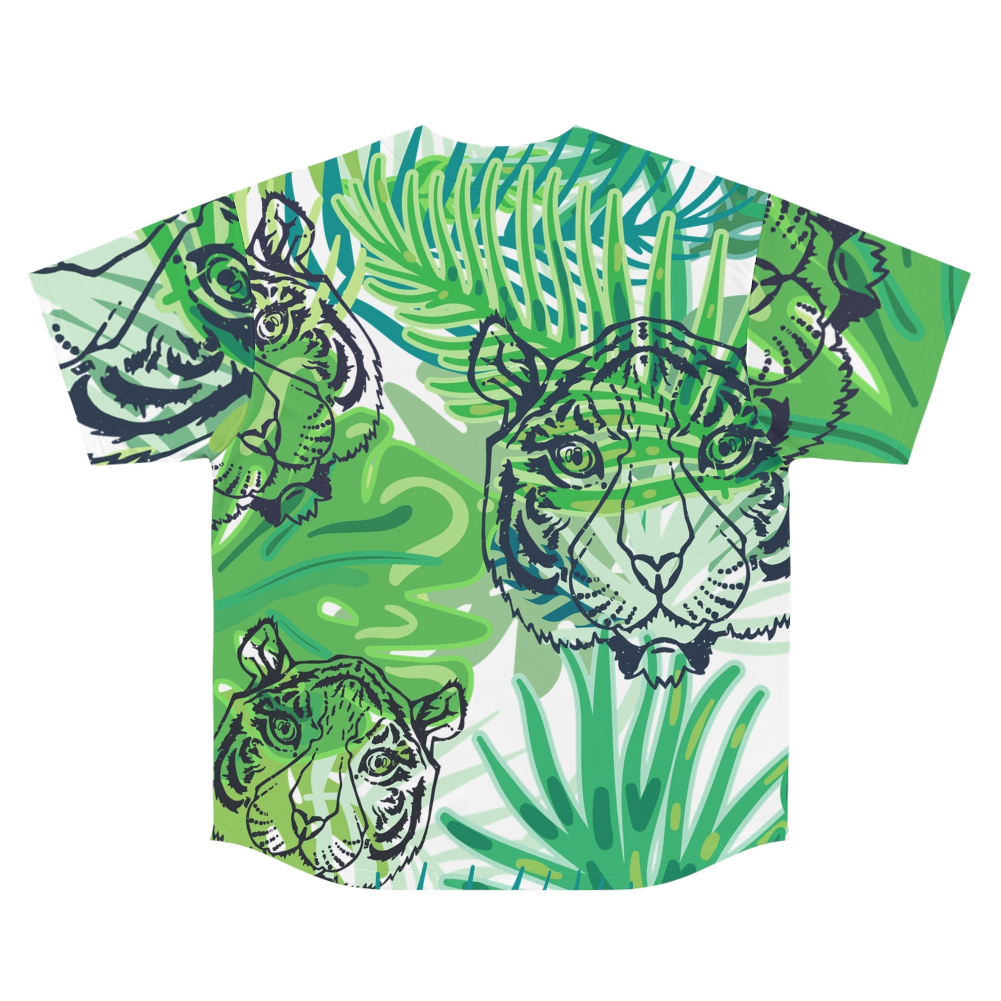 Tropical Jungle Tigers Green Men's Baseball Jersey (AOP), Artsulli - Art is Long, Life is Short, All Over Prints, , , , , , , 